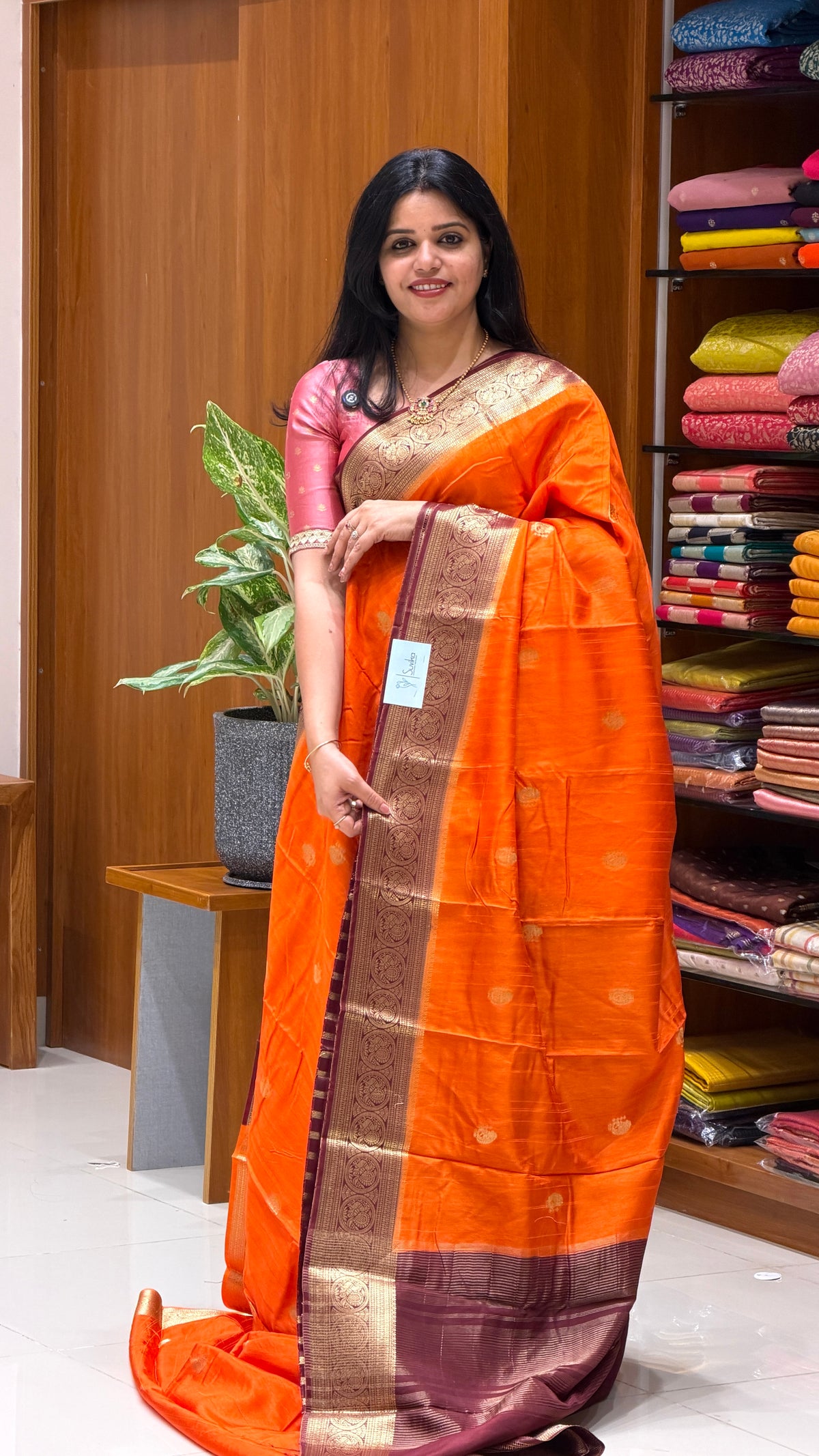 CREPE KANCHI SILK SUV5669-ORANGE WITH BROWN