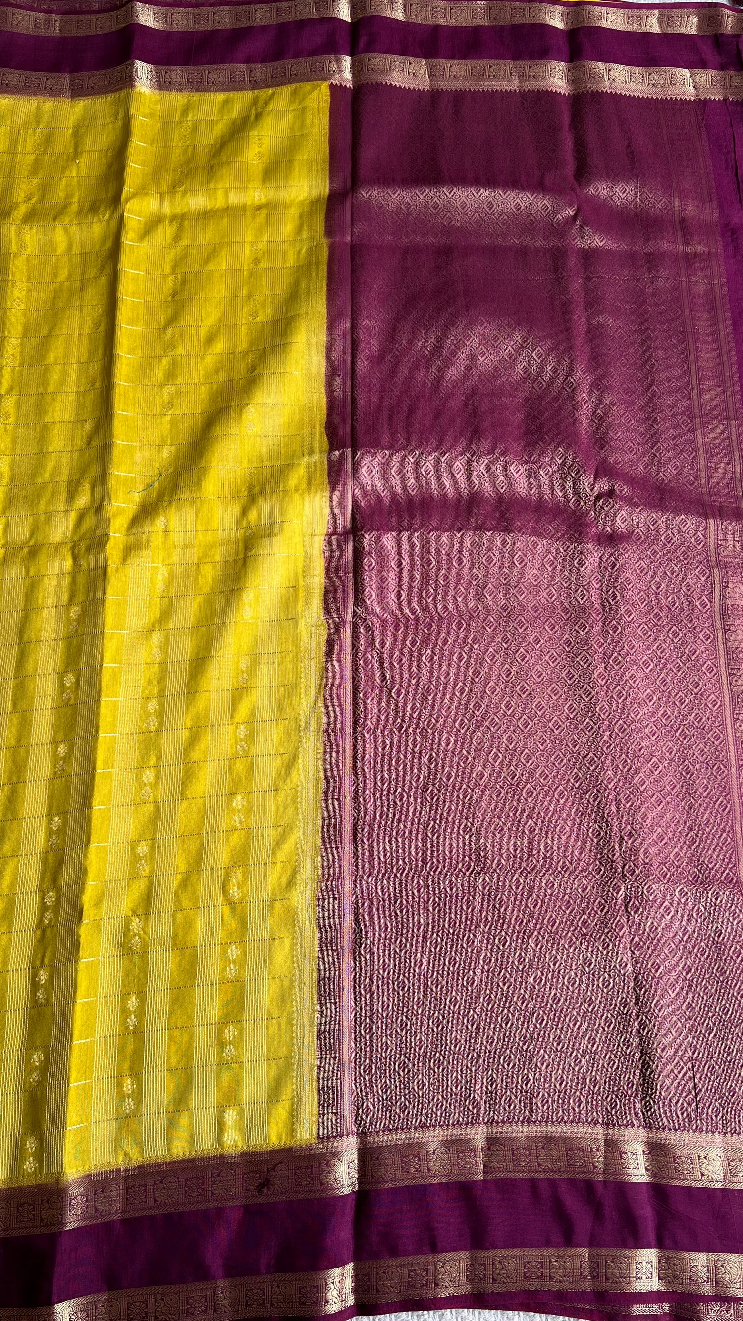 CREPE SILK SAREE SUV5476-MINTYELLOW WITH WINE