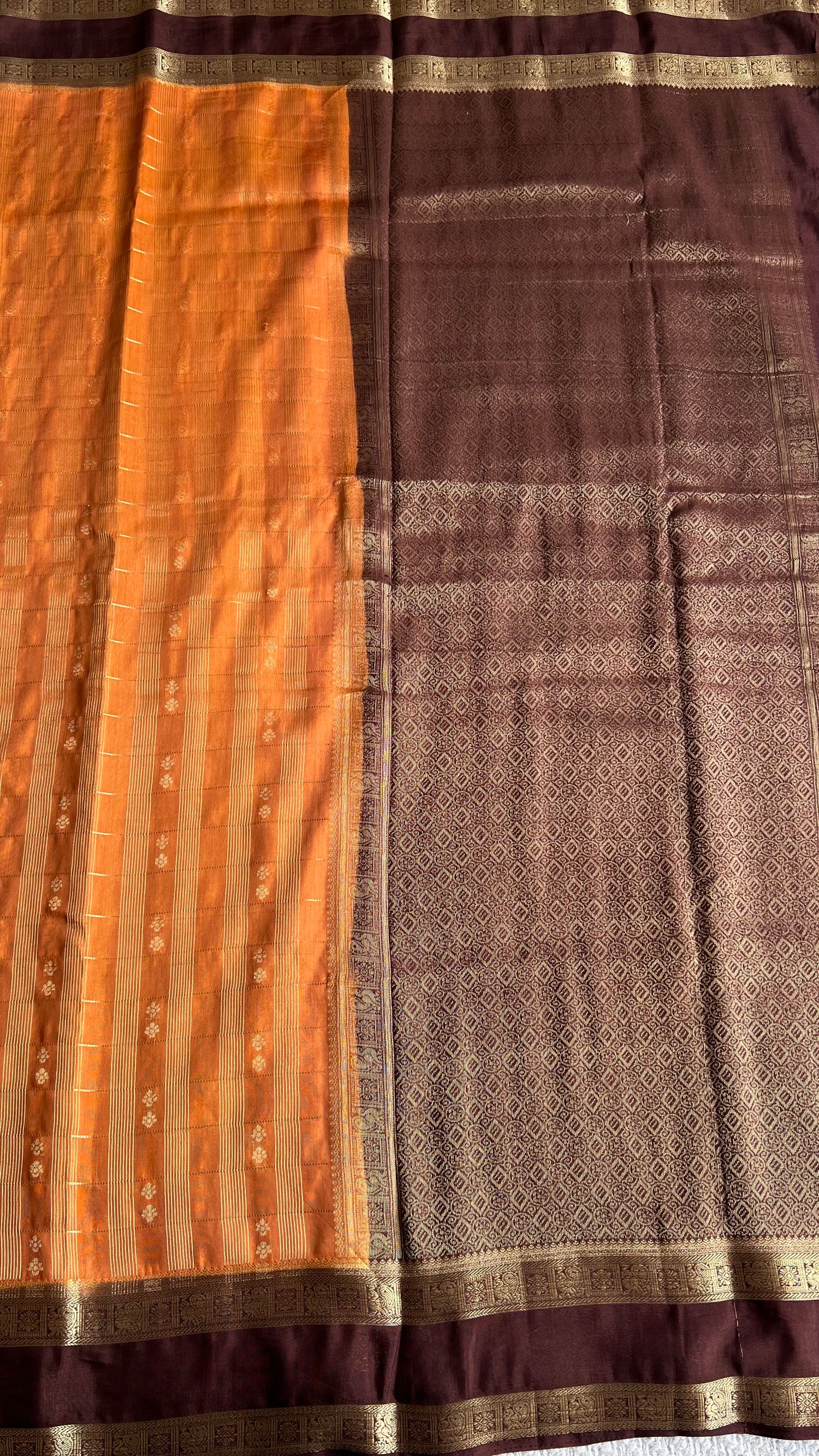 CREPE SILK SAREE SUV5476-ORANGE WITH BROWN