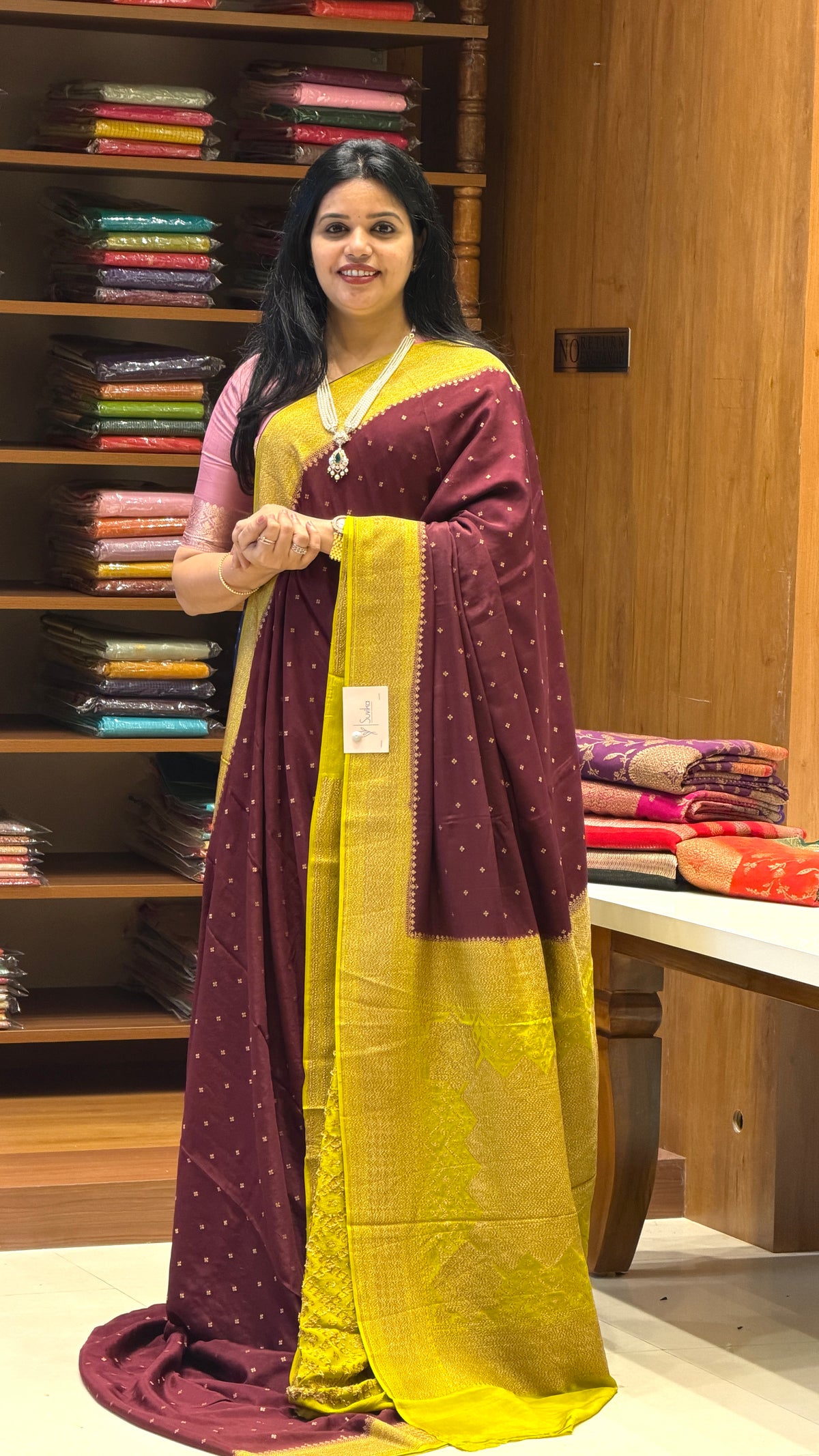PURE CREPE SILK SAREE PSM58-WINE WITH MUSTARD