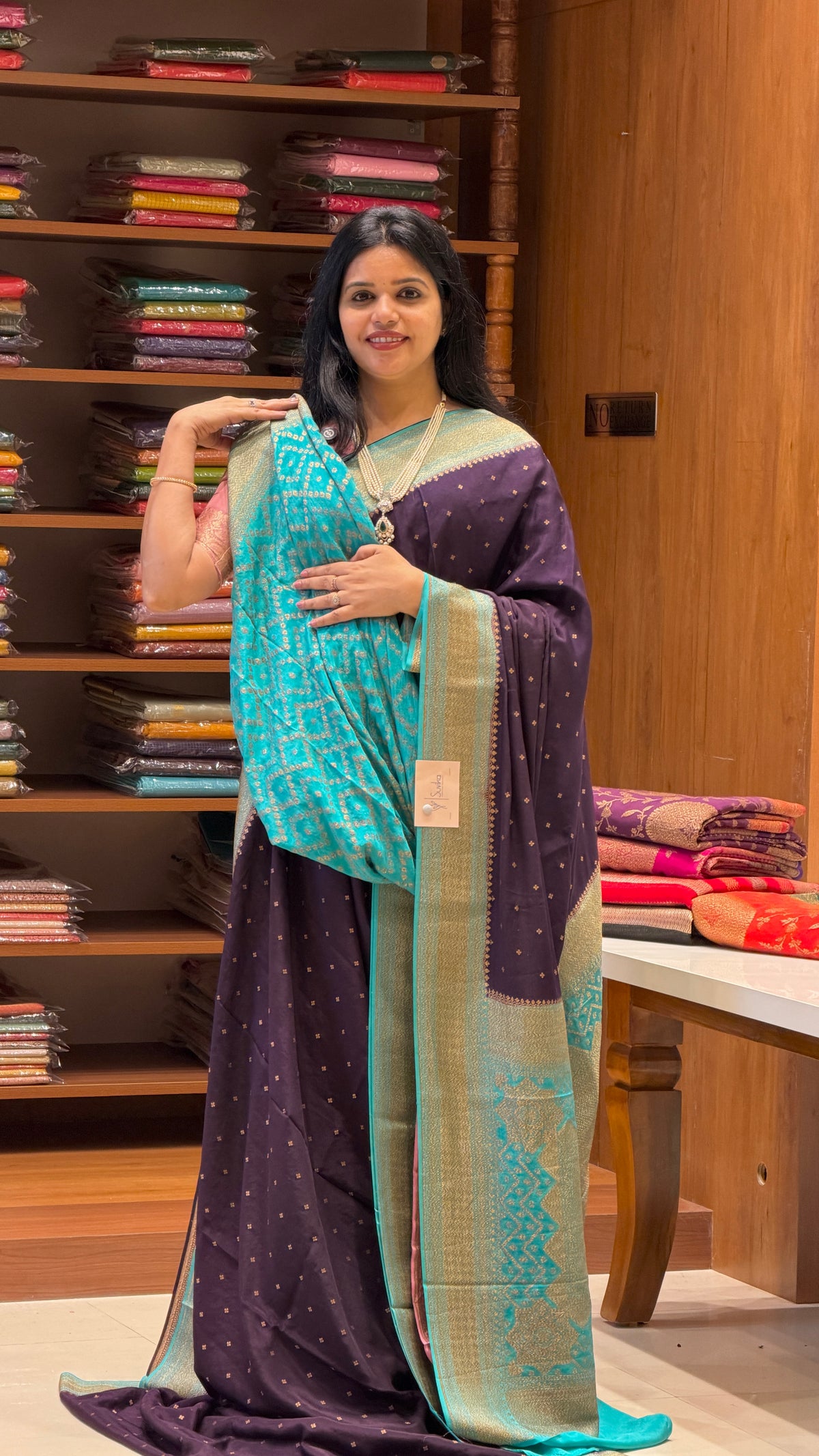 PURE CREPE SILK SAREE PSM58-PURPLE WITH SEAGREEN