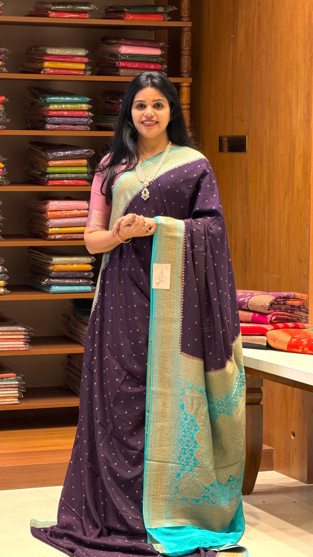 PURE CREPE SILK SAREE PSM58-PURPLE WITH SEAGREEN