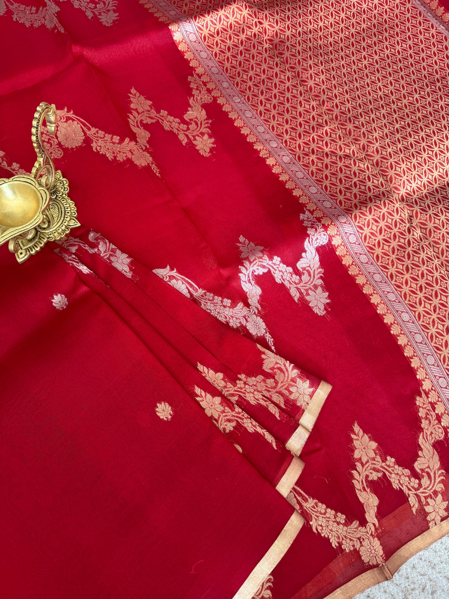 PSUV150 - RED PURE KORA SILK SAREE