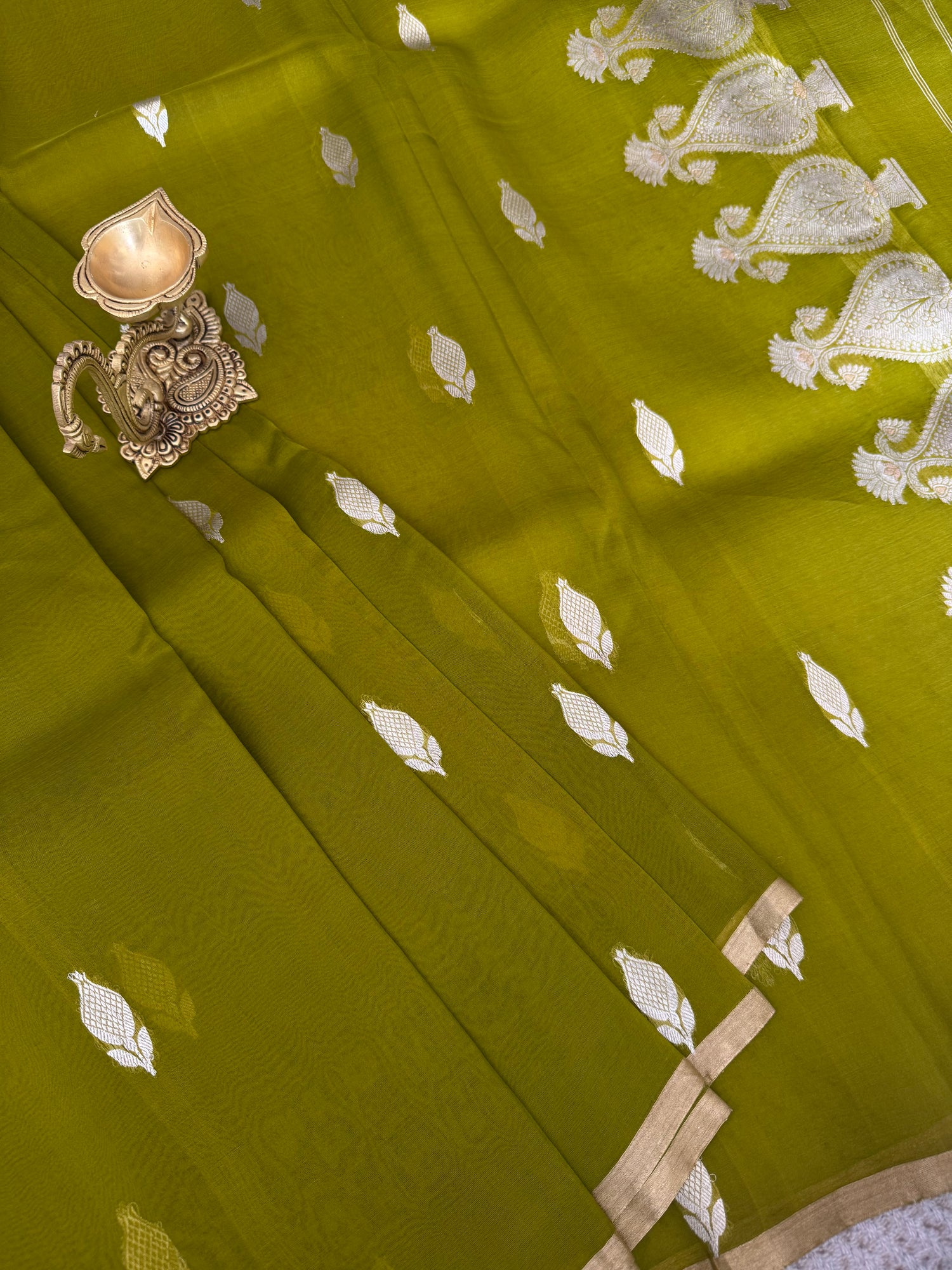 PSUV144 - OLIVEGREEN PURE KORA SILK SAREE