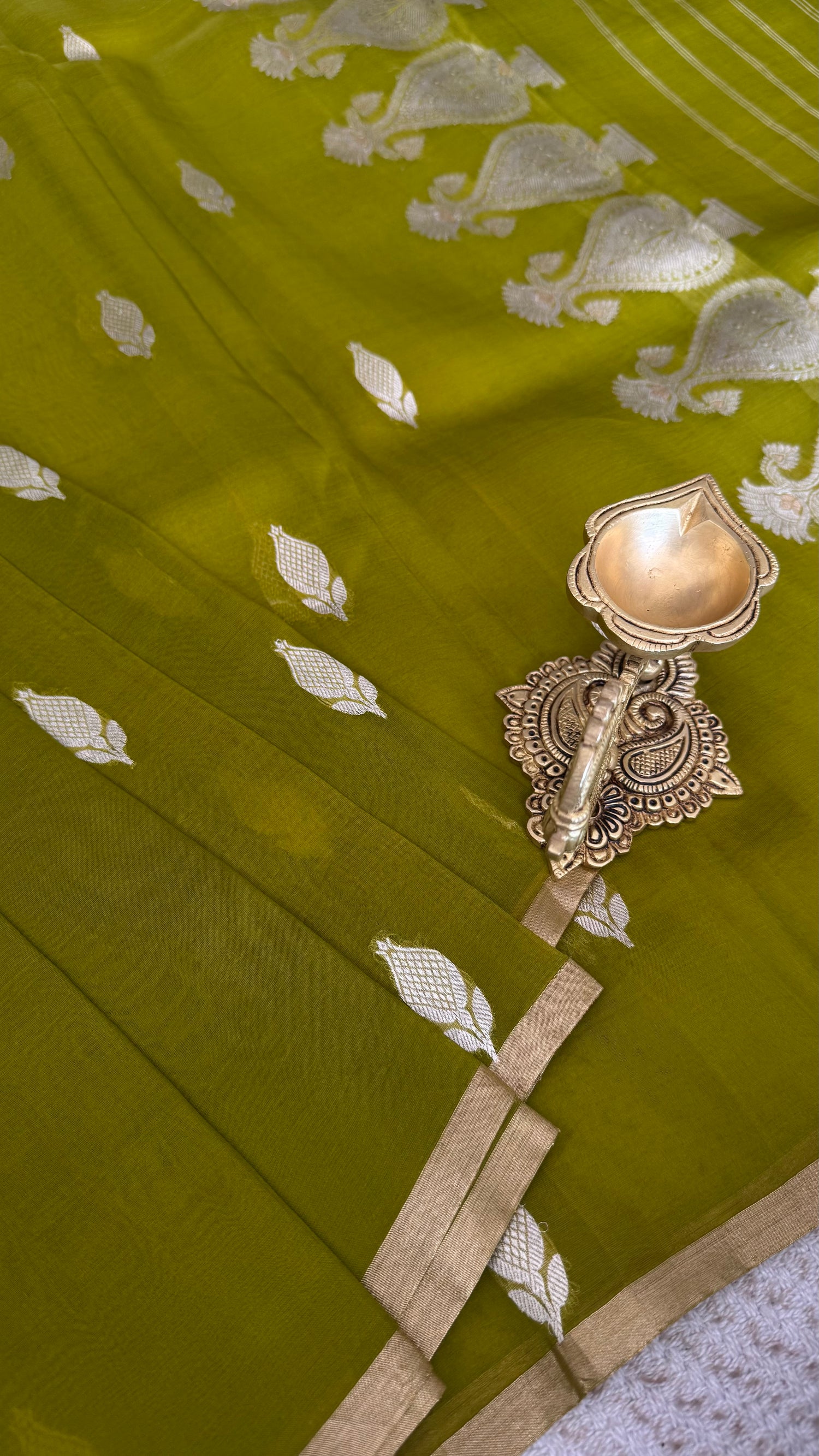 PSUV144 - OLIVEGREEN PURE KORA SILK SAREE