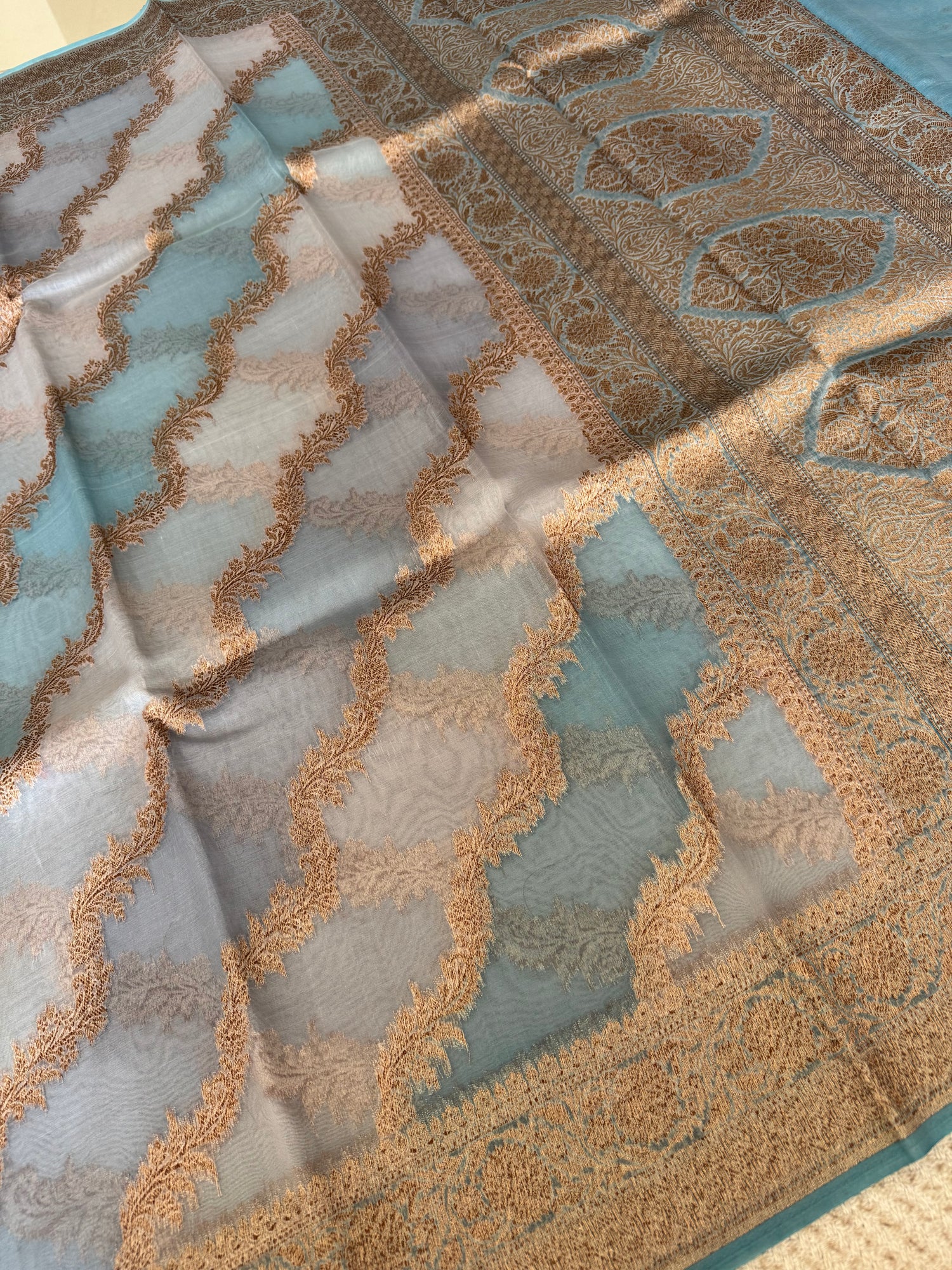 PSUV104-SKY BLUE PURE KORA ORGANZA SILK SAREE