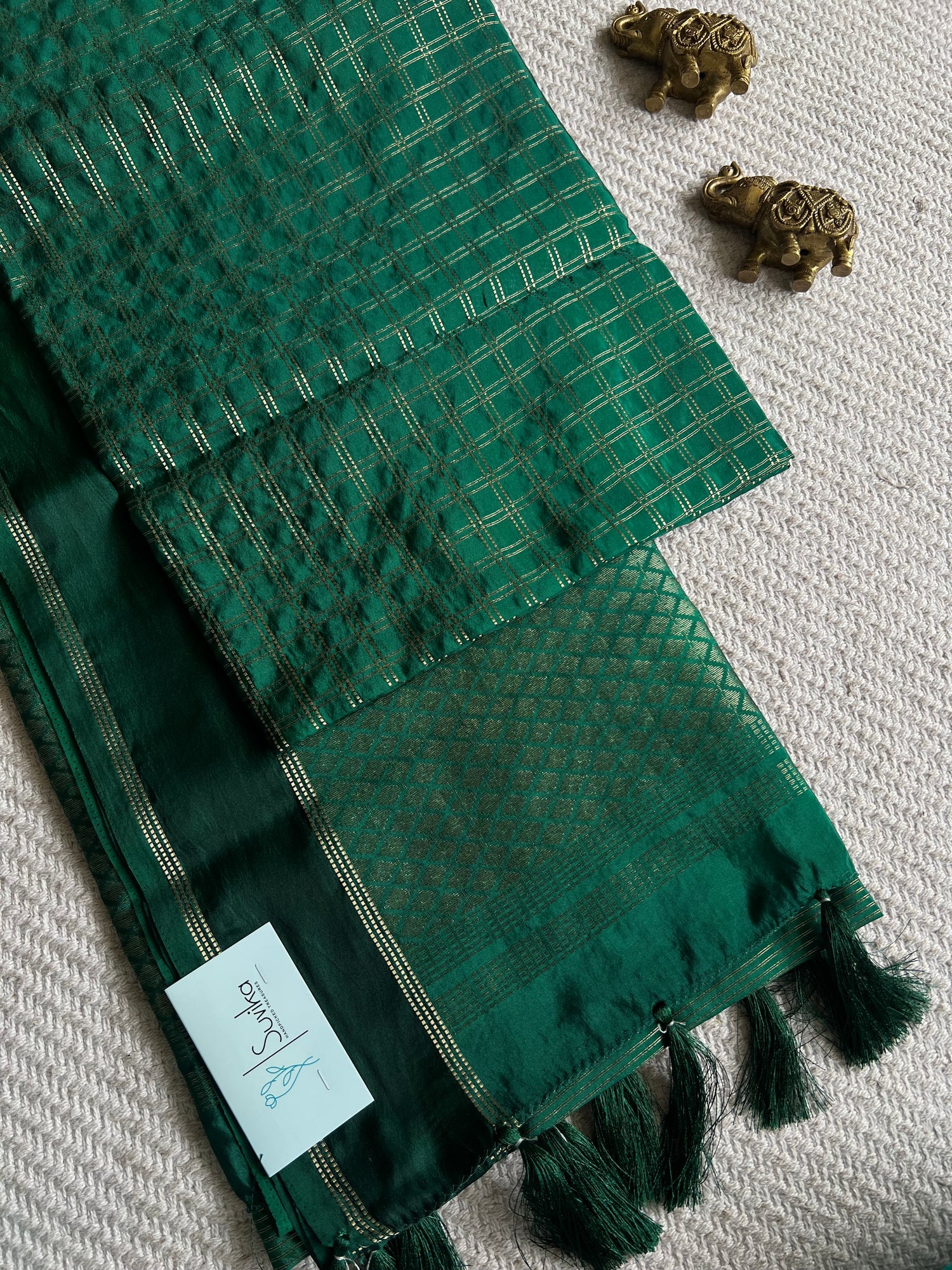 TUSSER SAREE SUV5483-BOTTLEGREEN