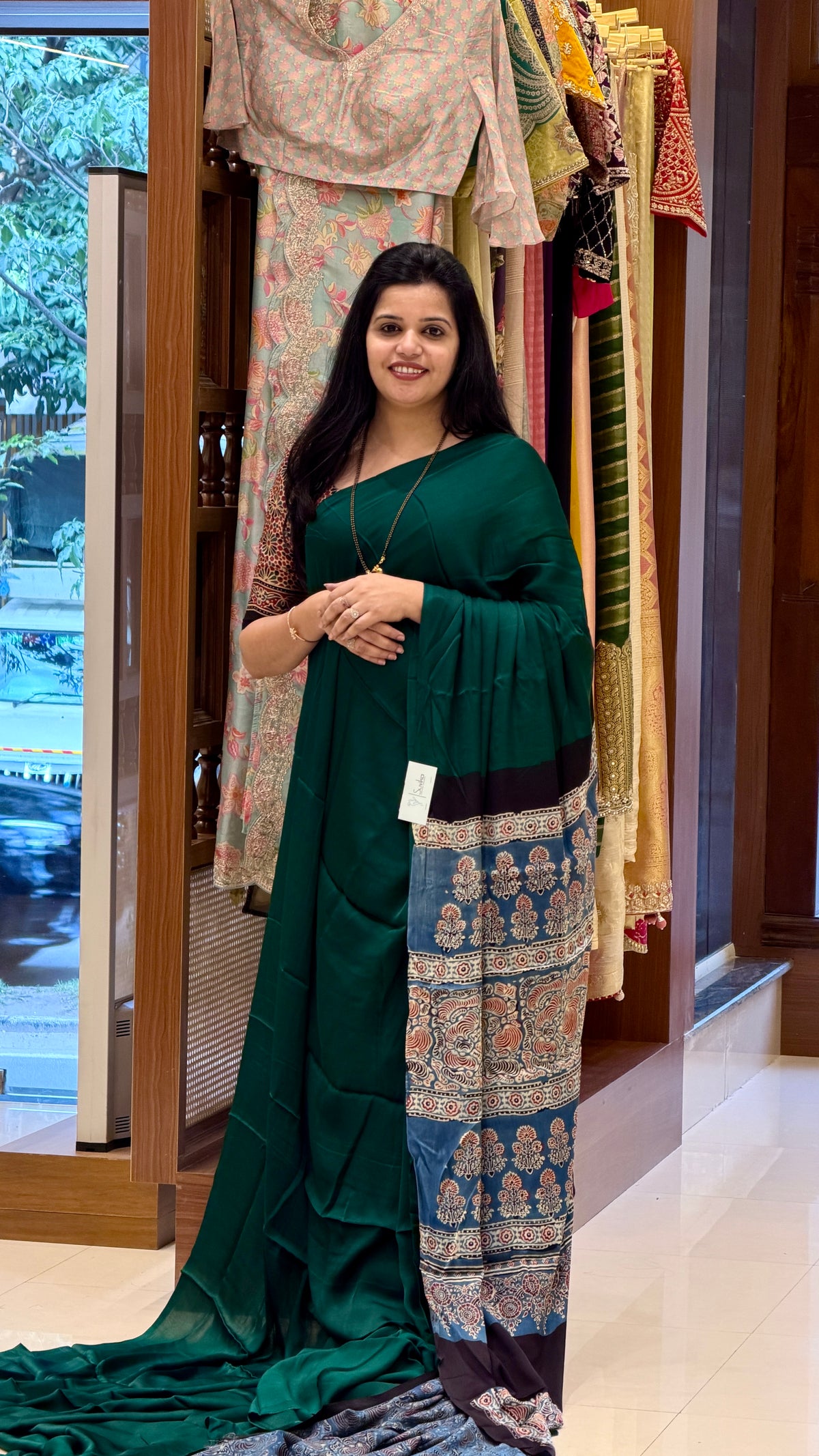 PURE MODAL SILK SUV5842-BOTTLEGREEN WITH BLUE