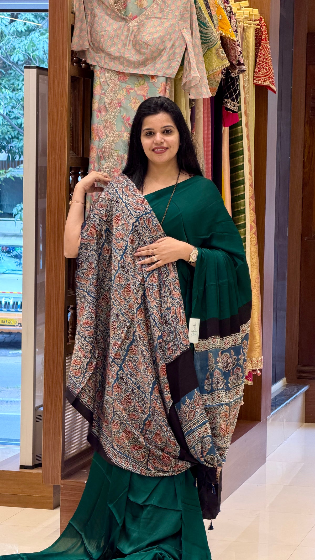 PURE MODAL SILK SUV5842-BOTTLEGREEN WITH BLUE