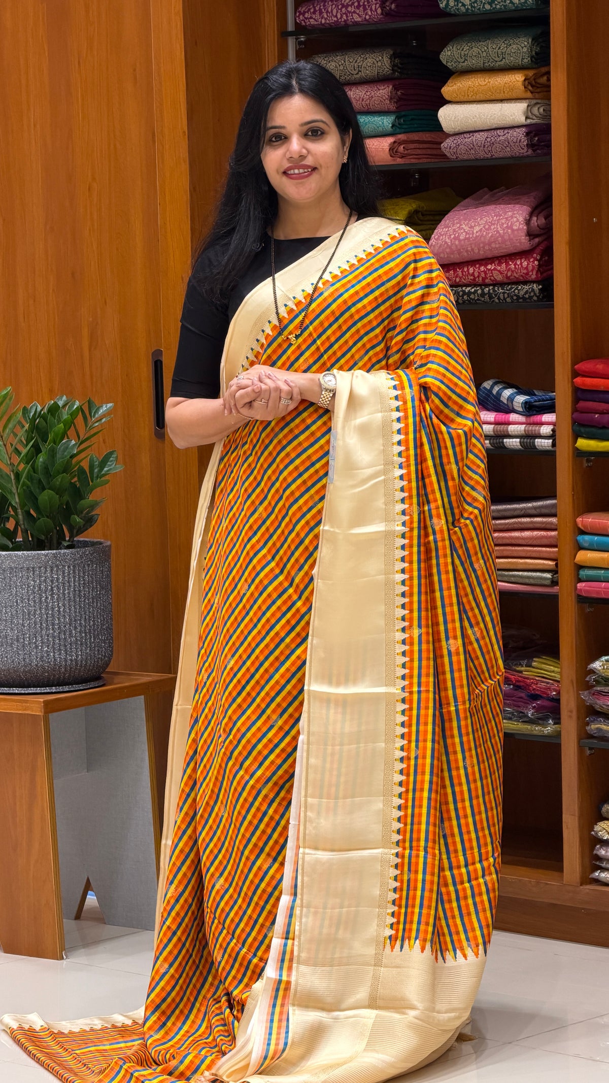 CHECKS101 CREPE SILK SUV5818-ORANGE