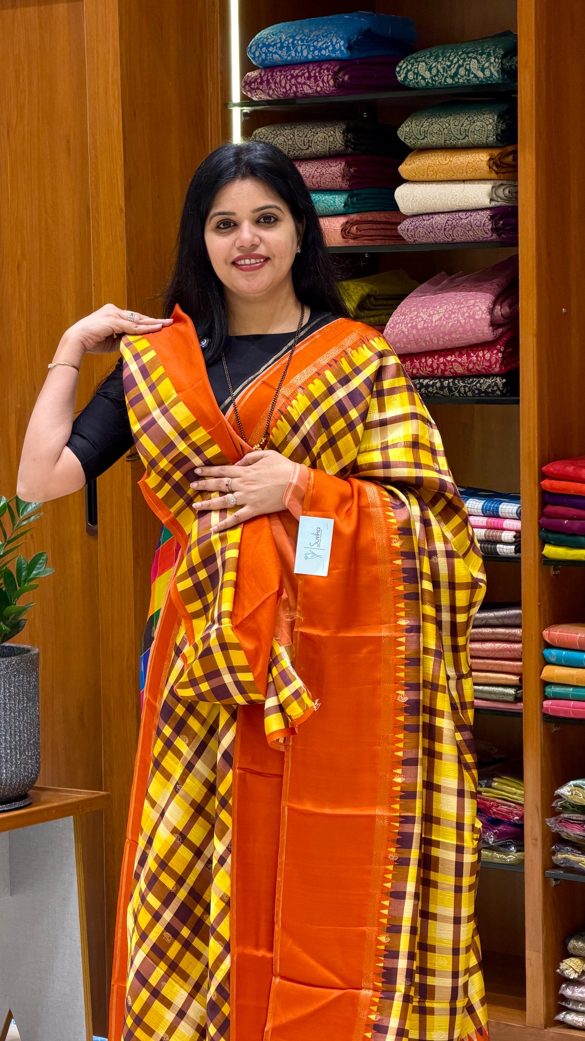 CHECKS101 CREPE SILK SUV5822-ORANGE