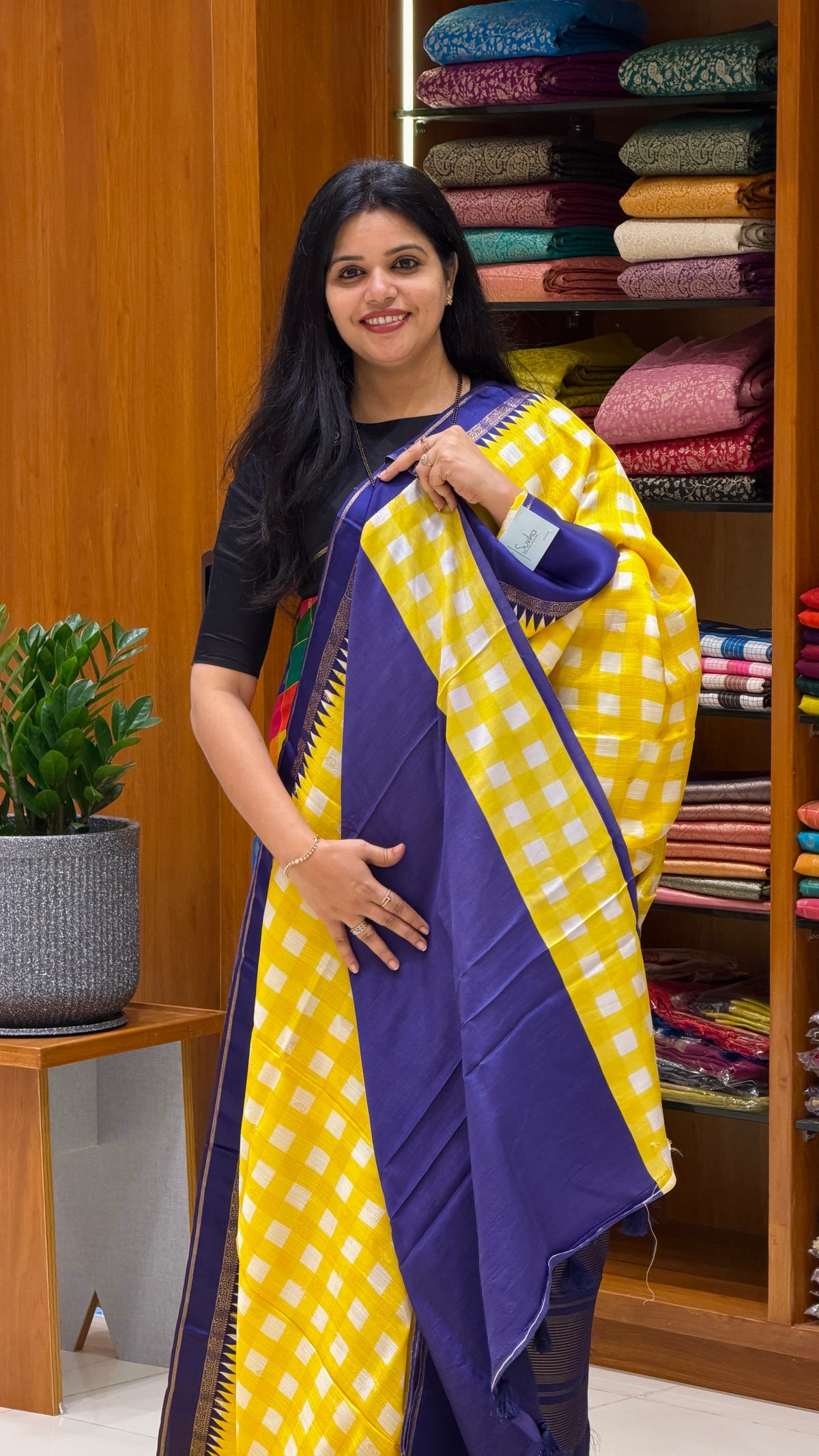 CHECKS101 CREPE SILK SUV5819-MUSTARD