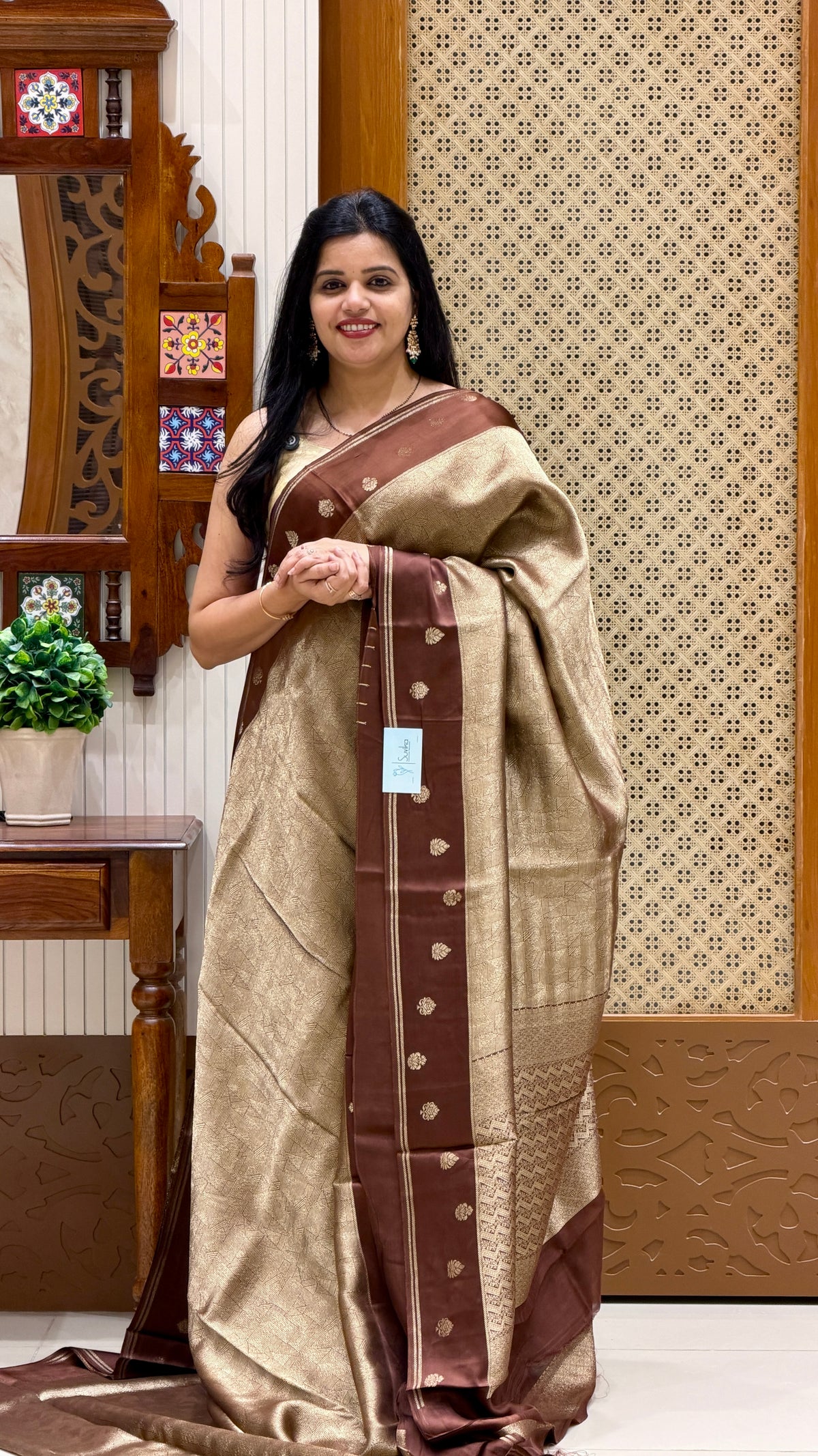 SUV5677-BROWN TISSUE CREPE SILK SAREE