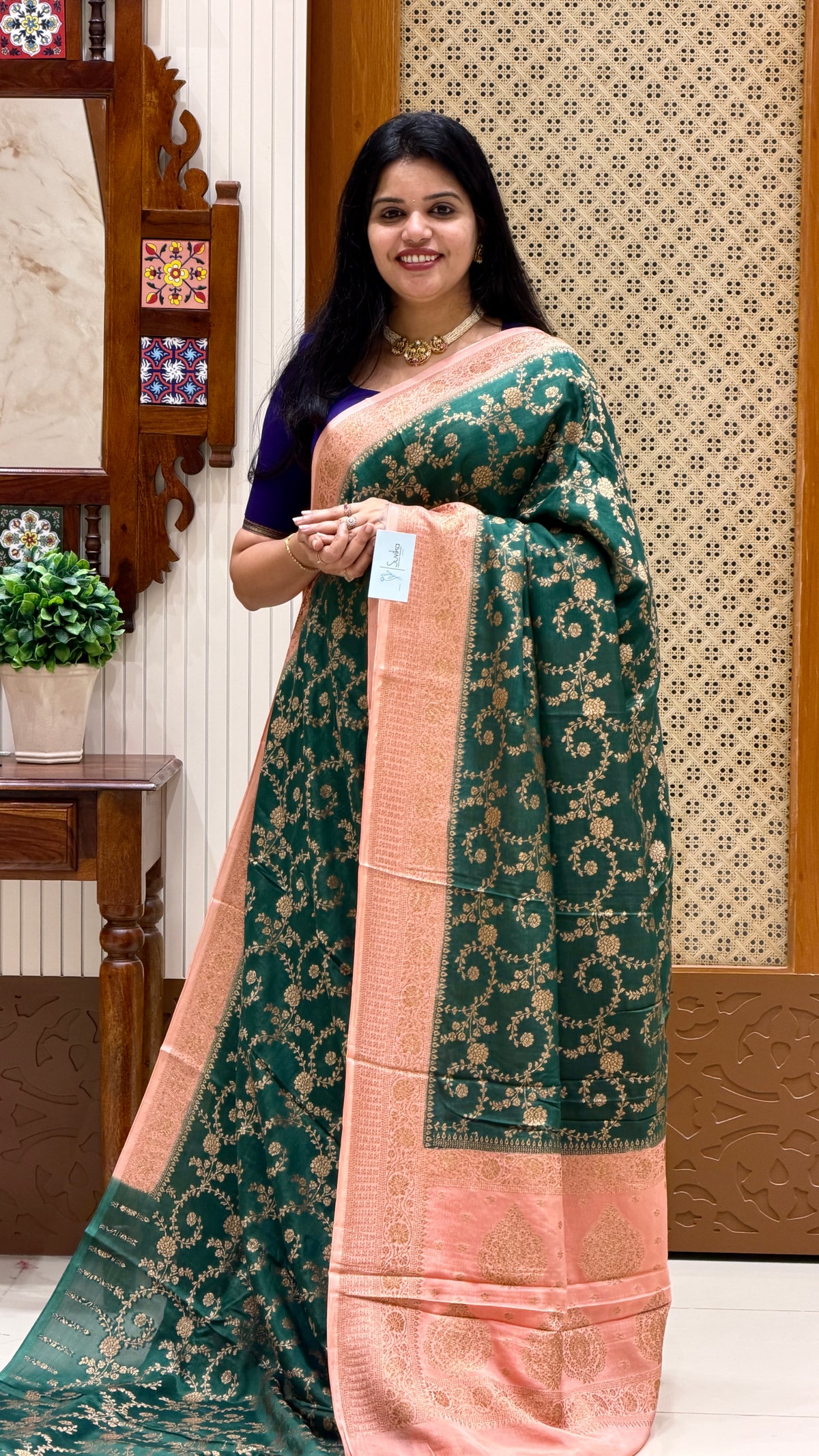 BANARASI CREPE SUV5785-BOTTLEGREEN WITH PEACH