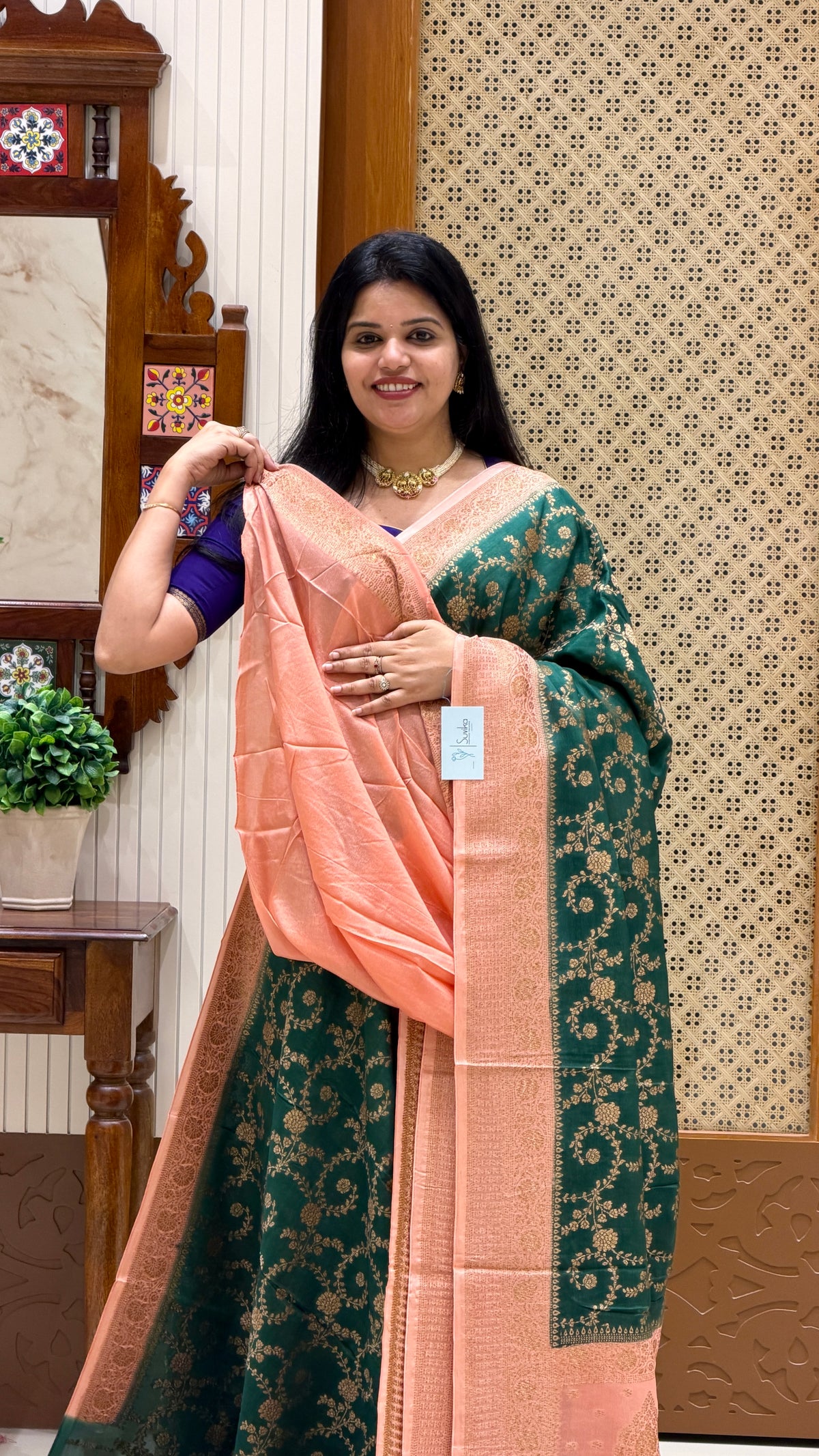 BANARASI CREPE SUV5785-BOTTLEGREEN WITH PEACH