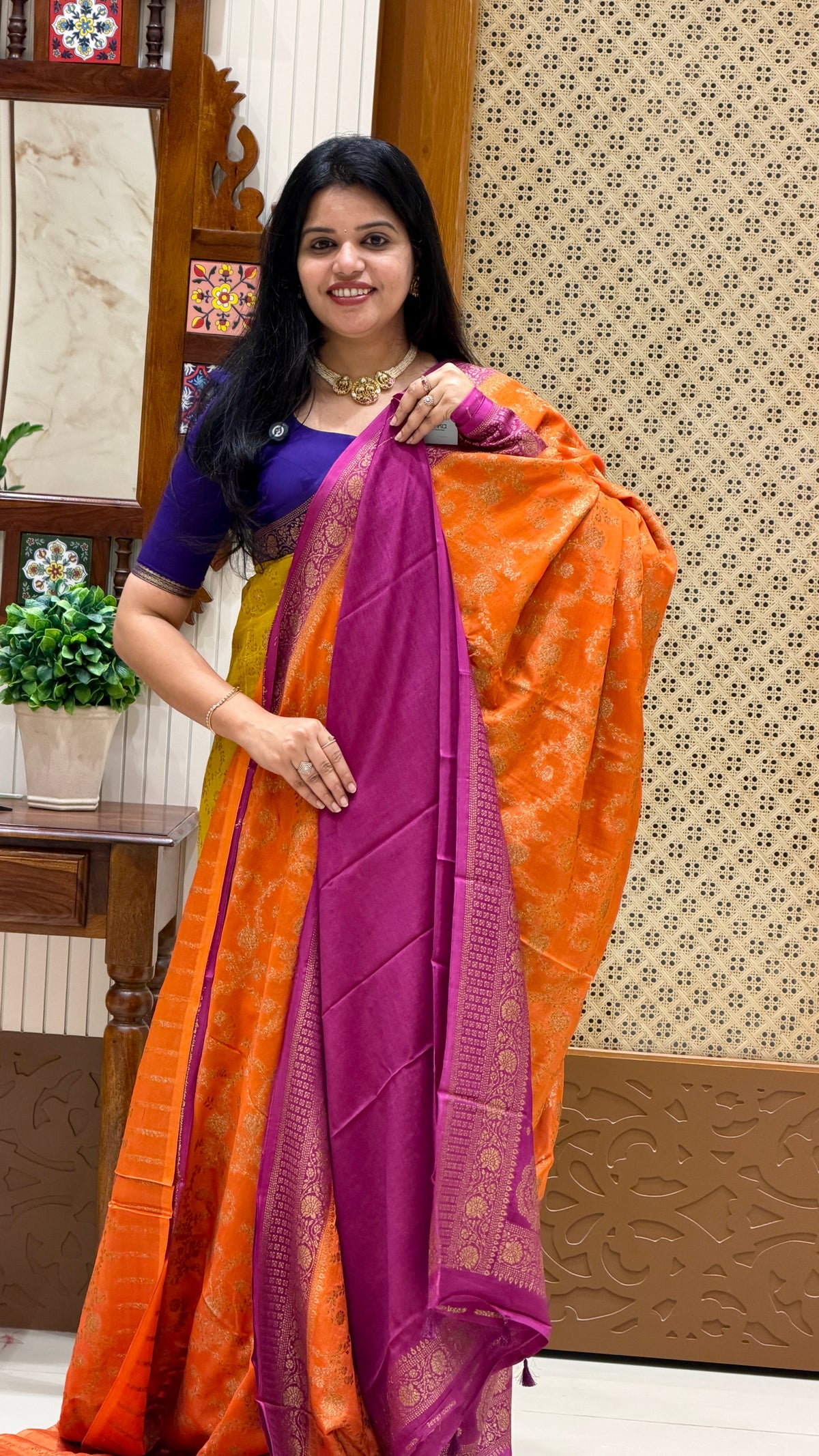 BANARASI CREPE SUV5785-ORANGE WITH MAGENTA