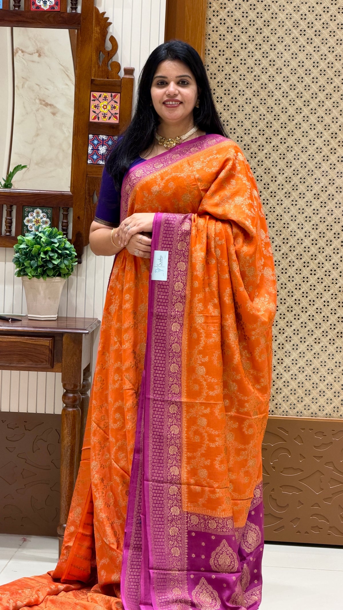 BANARASI CREPE SUV5785-ORANGE WITH MAGENTA