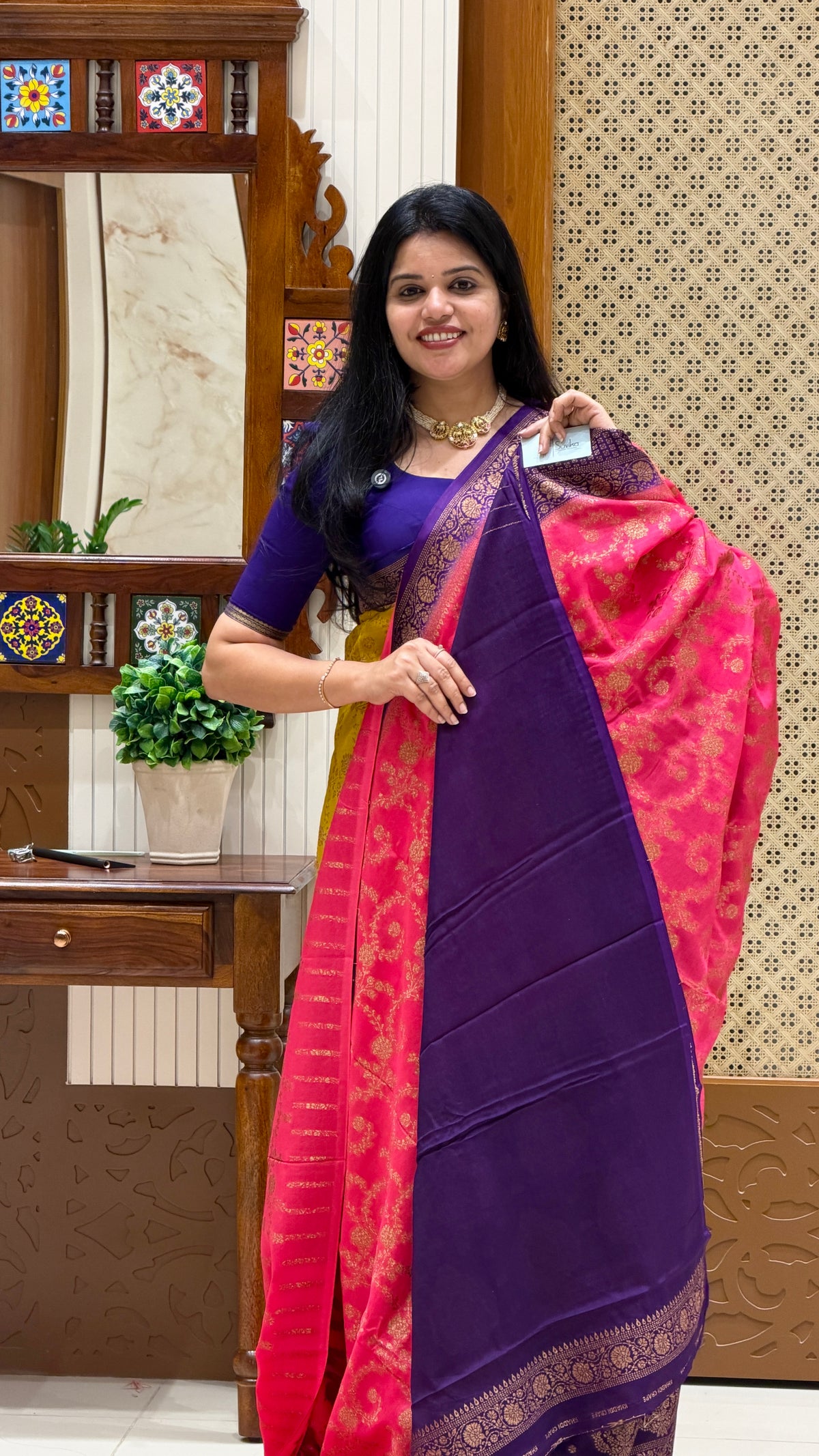 BANARASI CREPE SUV5785-PINK WITH PURPLE