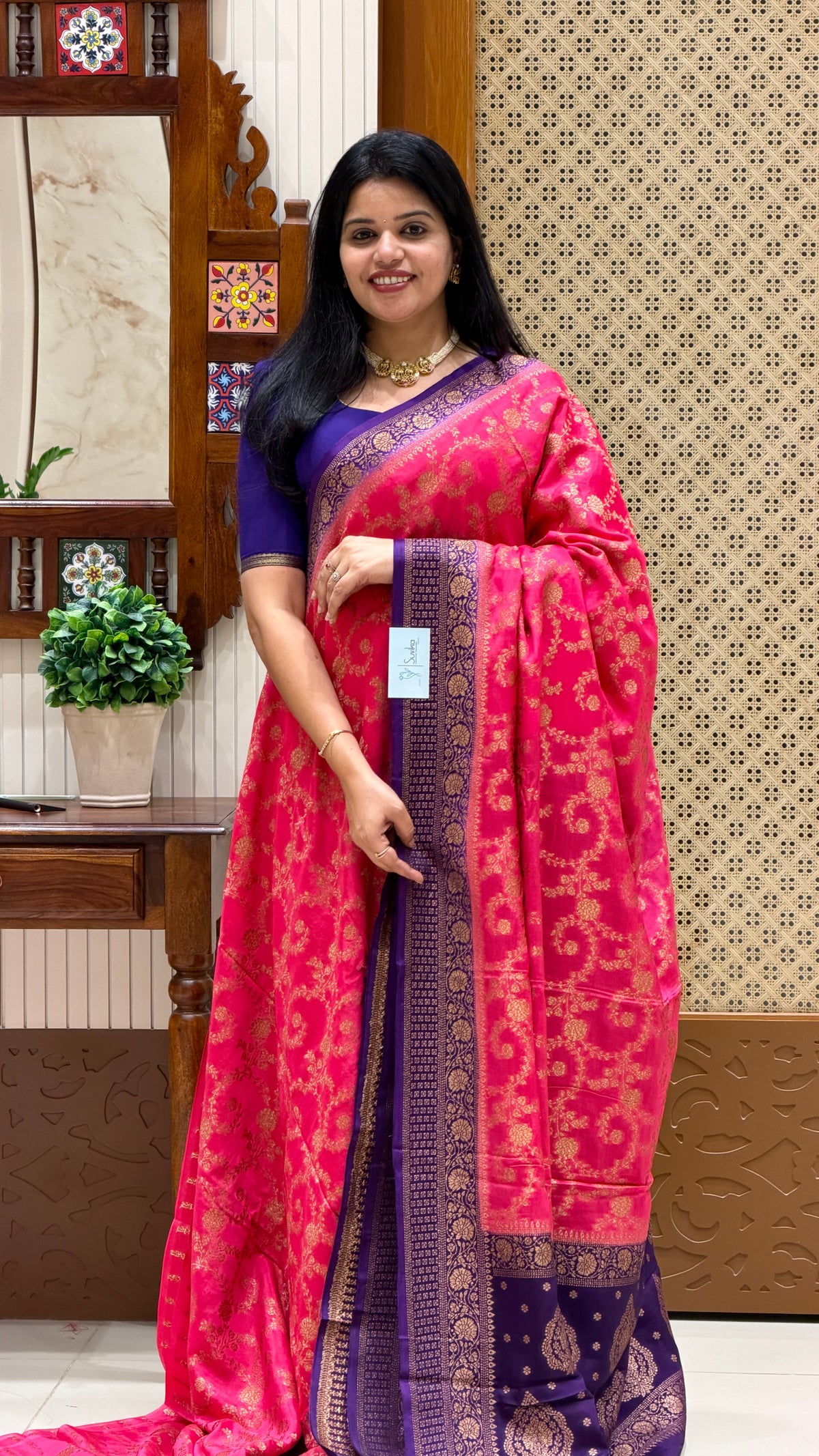 BANARASI CREPE SUV5785-PINK WITH PURPLE
