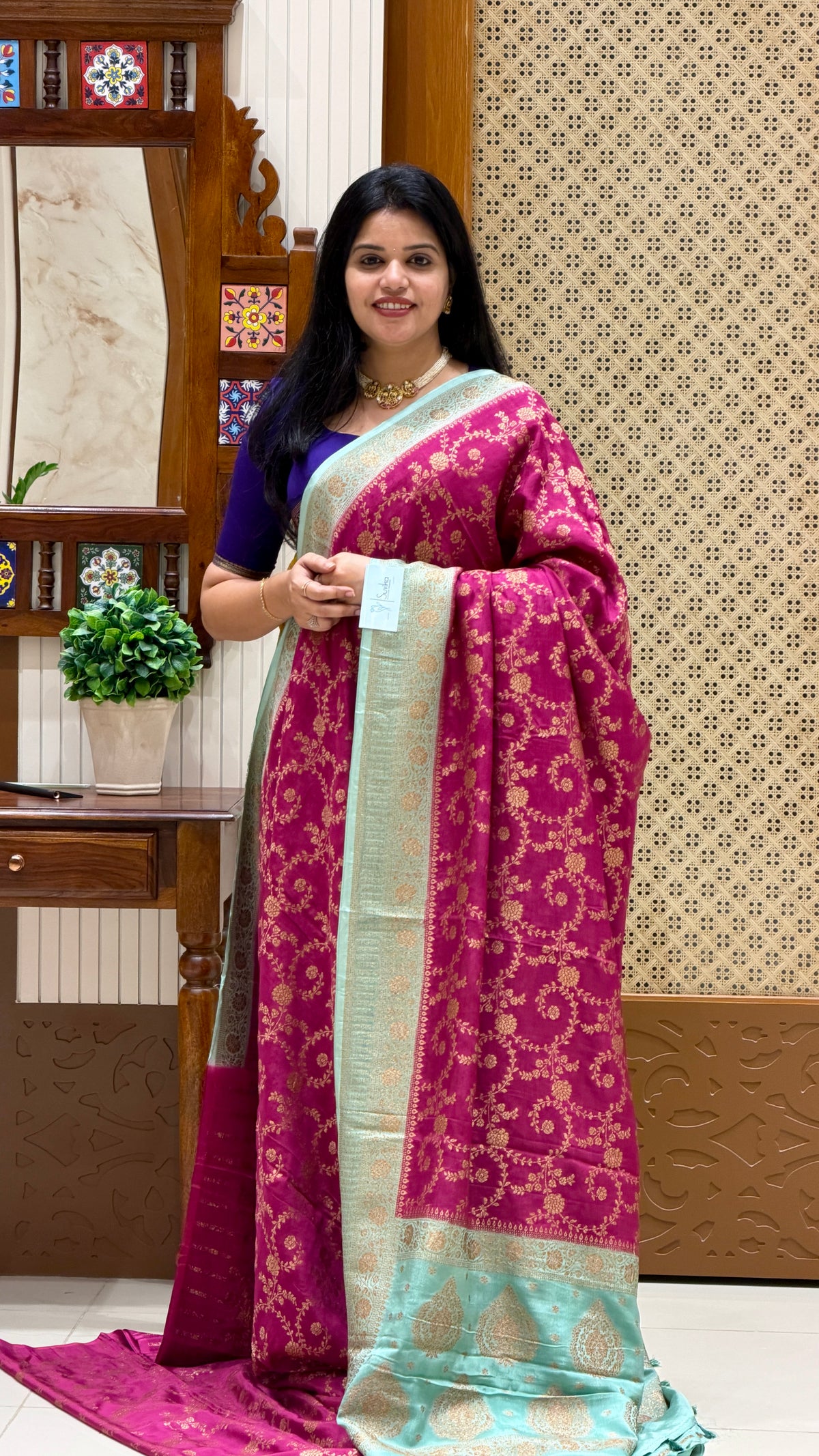 BANARASI CREPE SUV5785-PINK WITH SEAGREEN