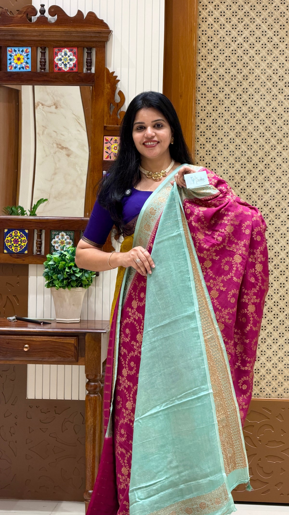 BANARASI CREPE SUV5785-PINK WITH SEAGREEN