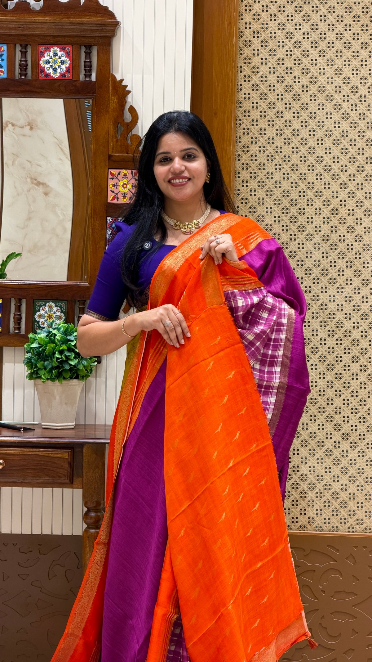 CHECK SAREE SUV5861-MAGENTA