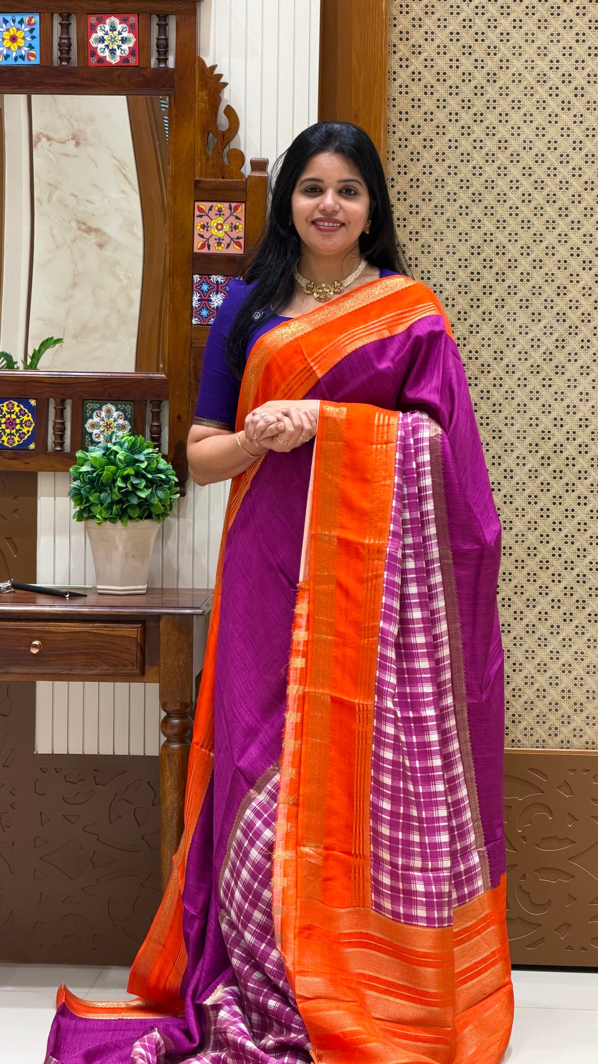 CHECK SAREE SUV5861-MAGENTA