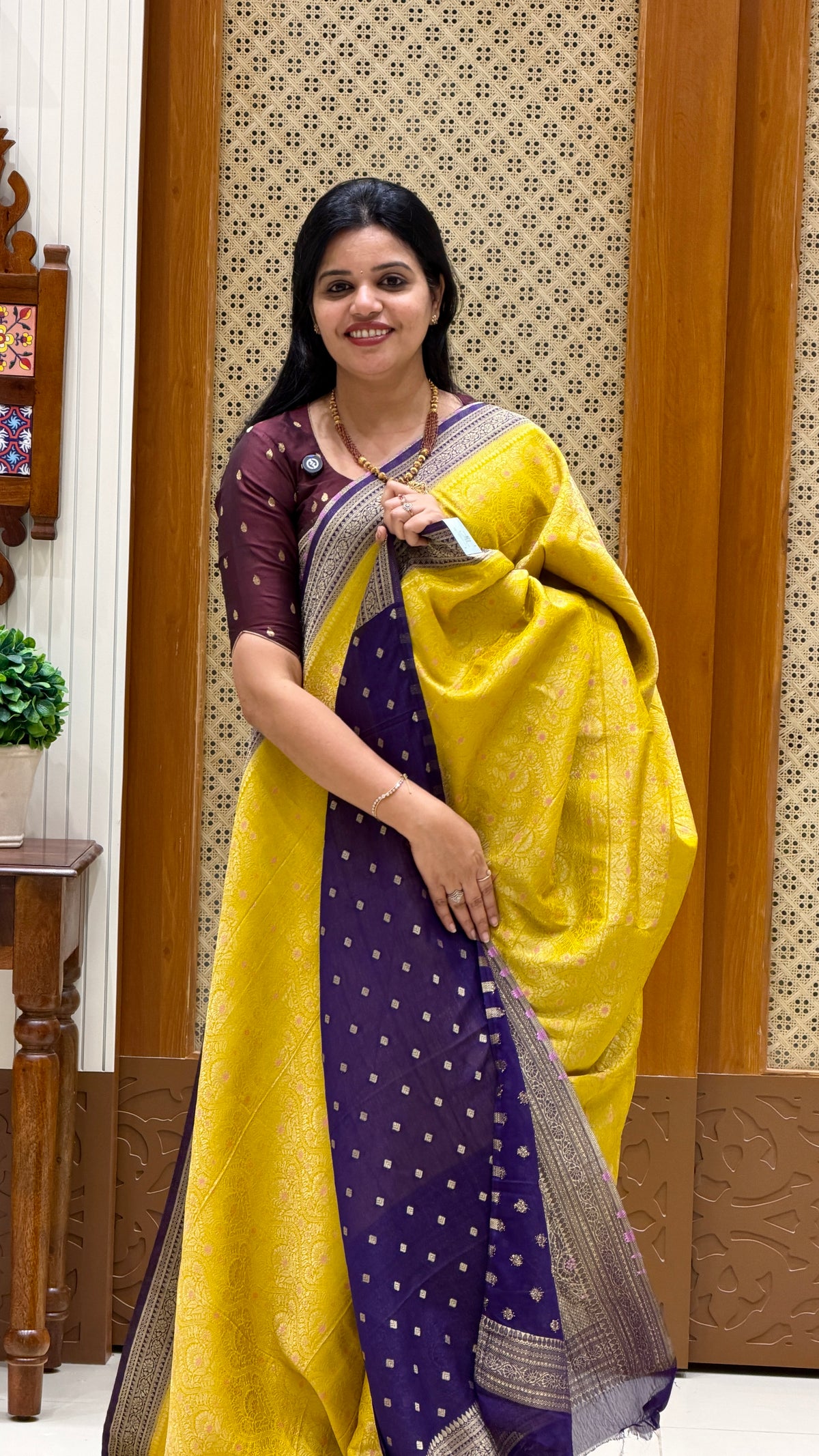 CRUSHED GEORGETT SUV5737-MUSTARD WITH PURPLE