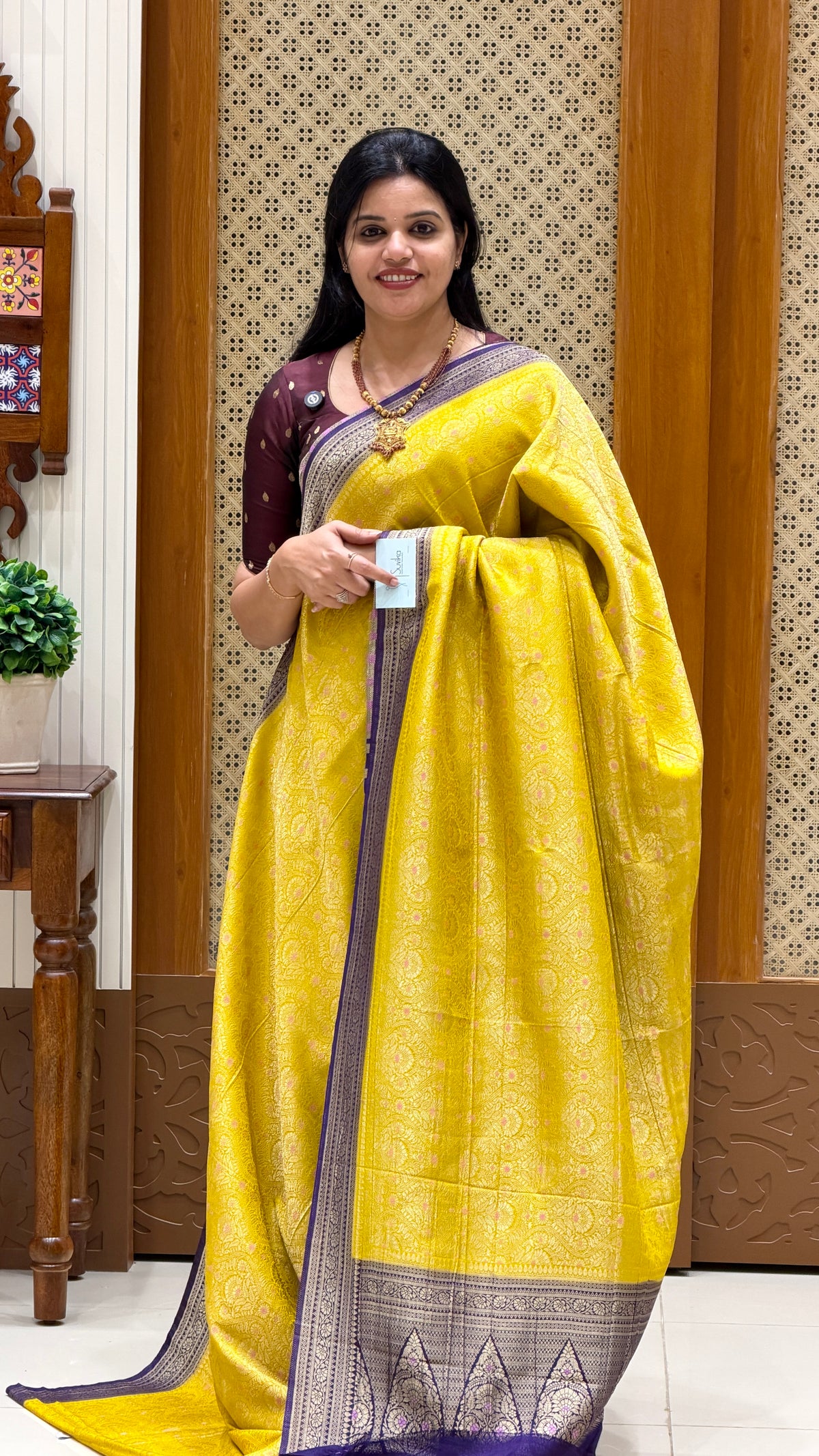 CRUSHED GEORGETT SUV5737-MUSTARD WITH PURPLE
