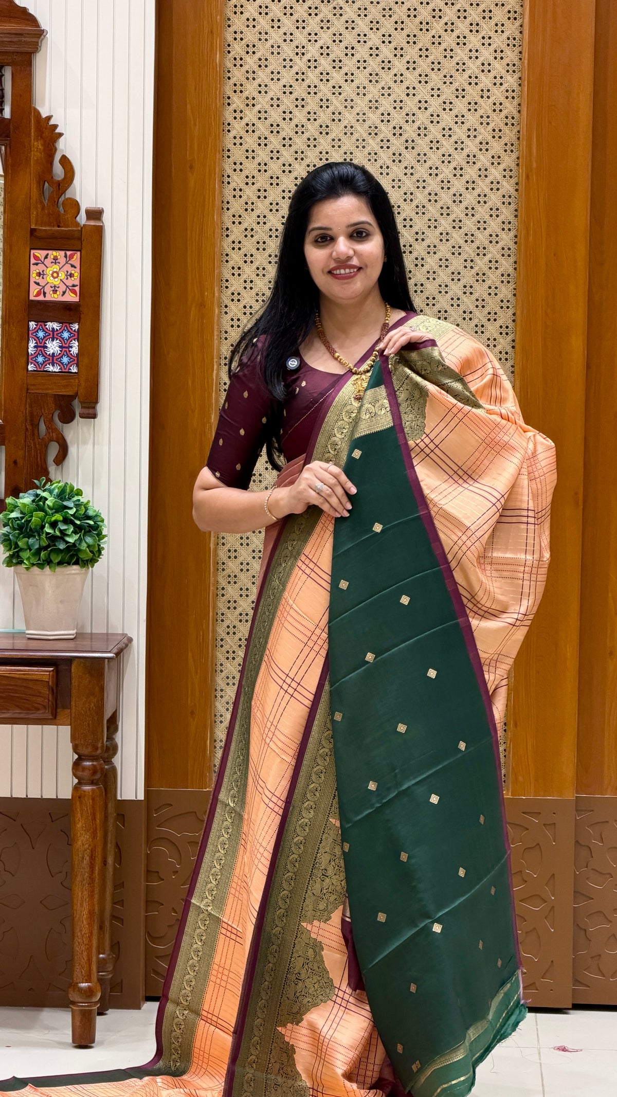 Kanchi Crepe silk saree SUV5860-PEACH
