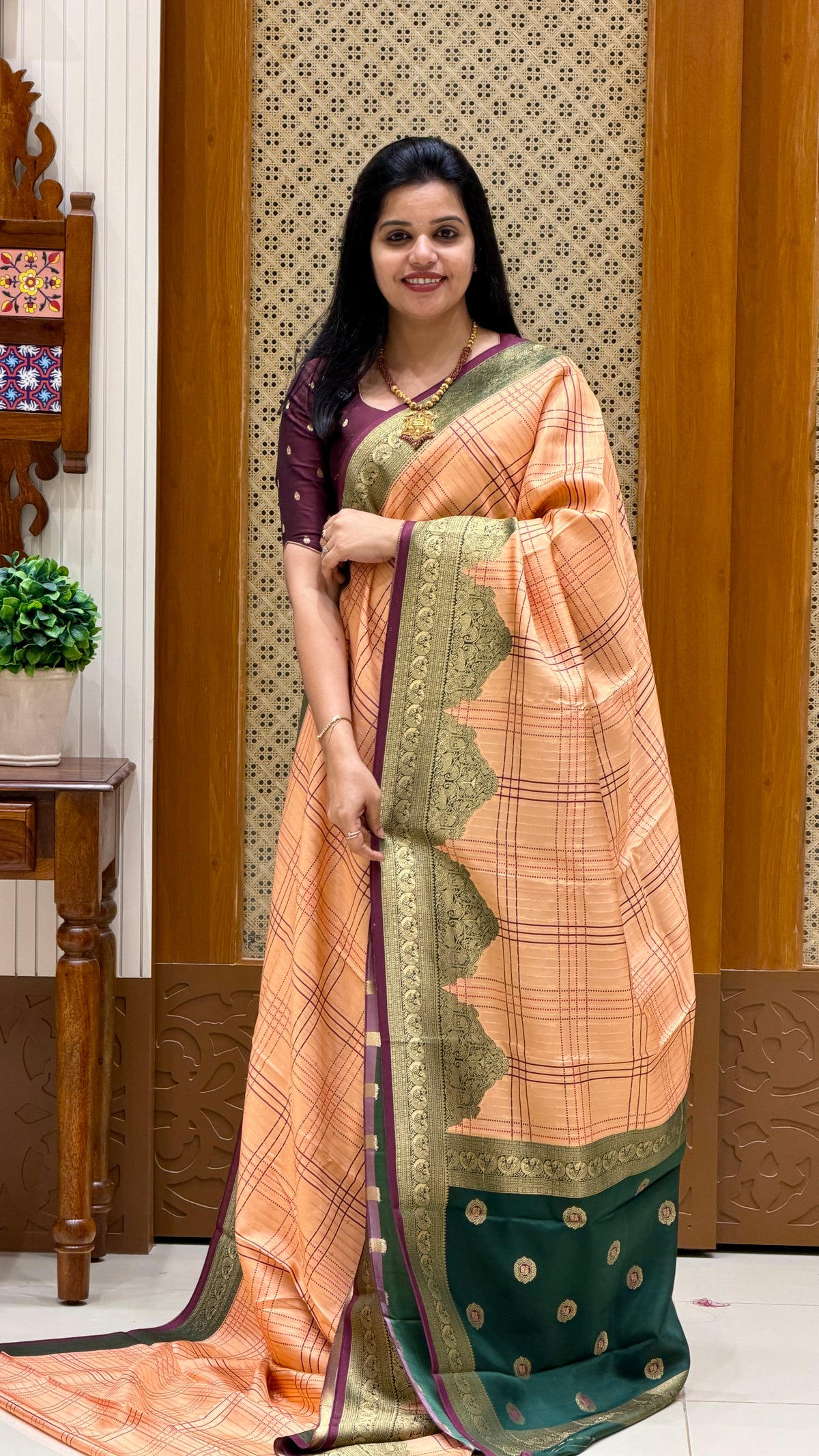 Kanchi Crepe silk saree SUV5860-PEACH