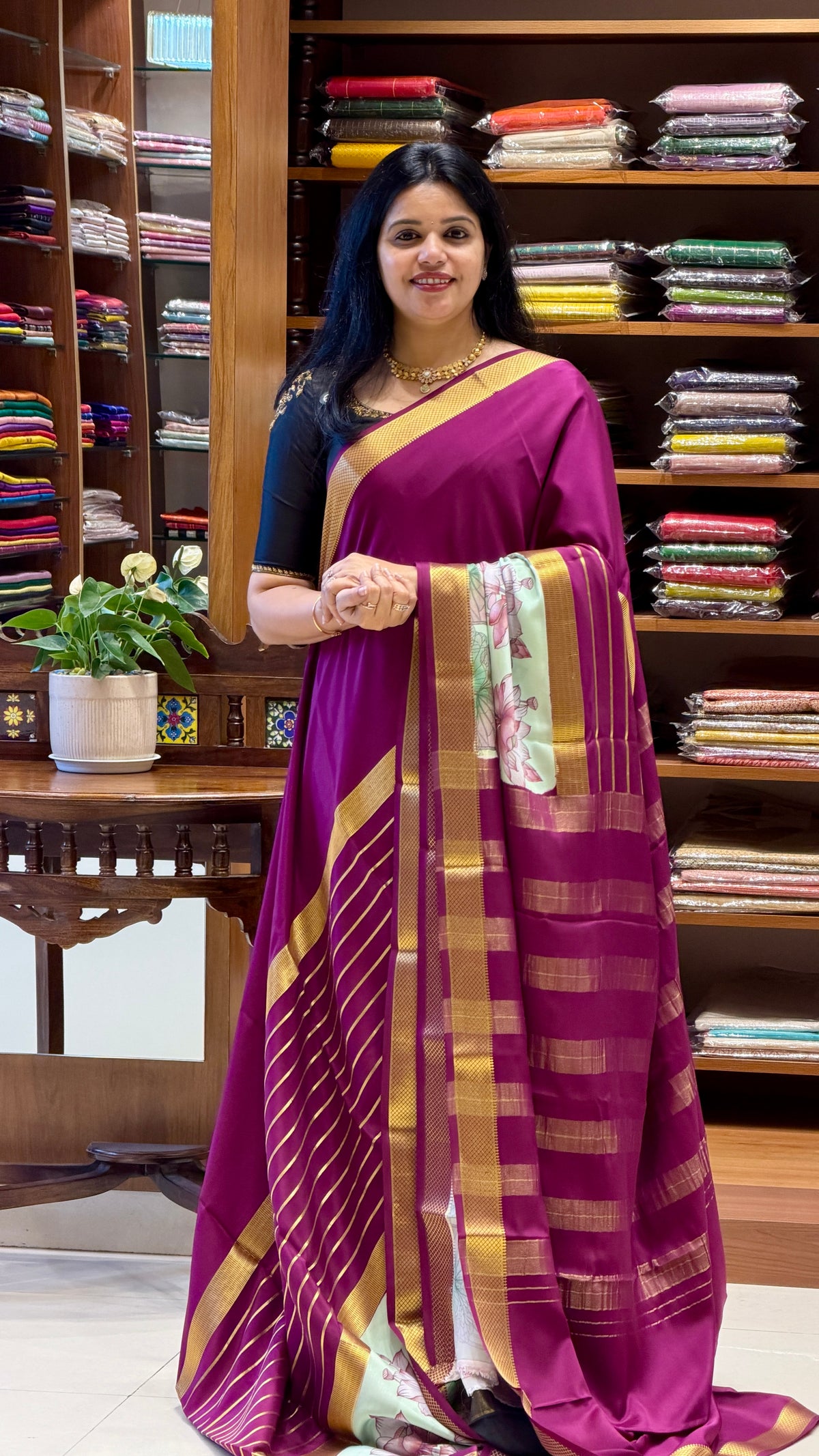 PURE MYSORE CREPE SAREE PSH679-WINE