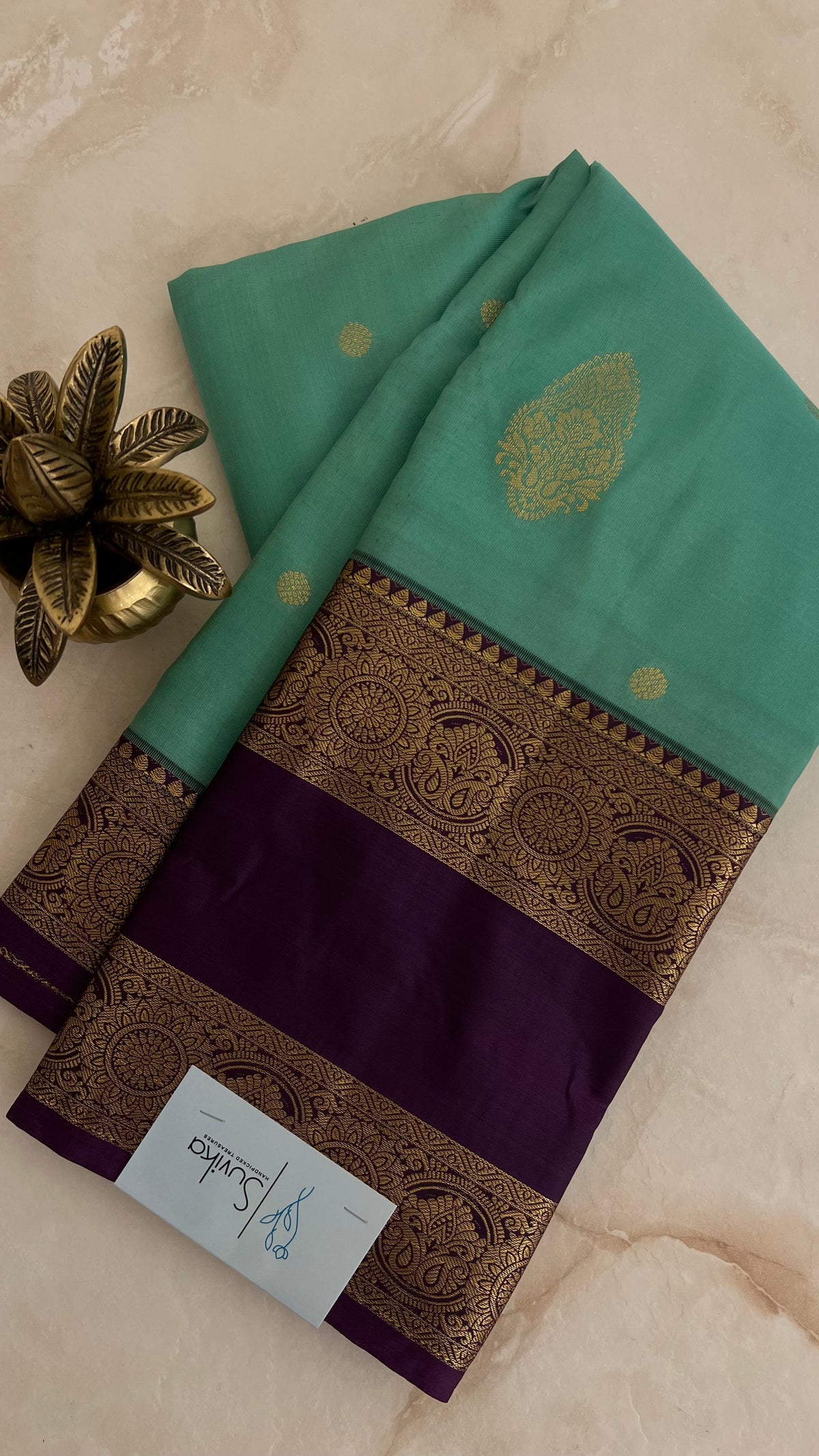 SEMI KANJIVARAM SILK SUV5751-SEAGREEN WITH PURPLE