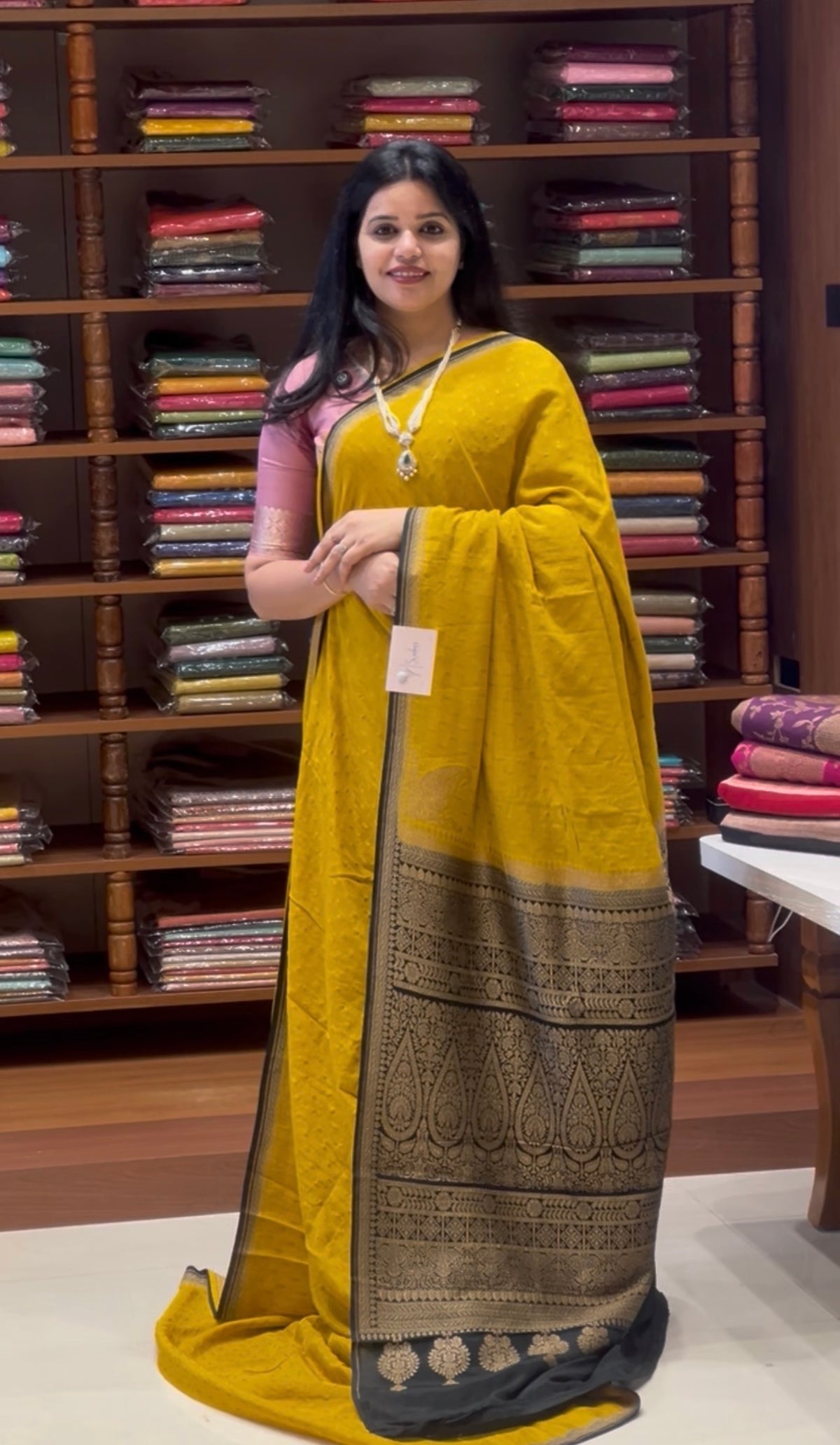 PURE CREPE SILK SAREE PSM56-MUSTARD
