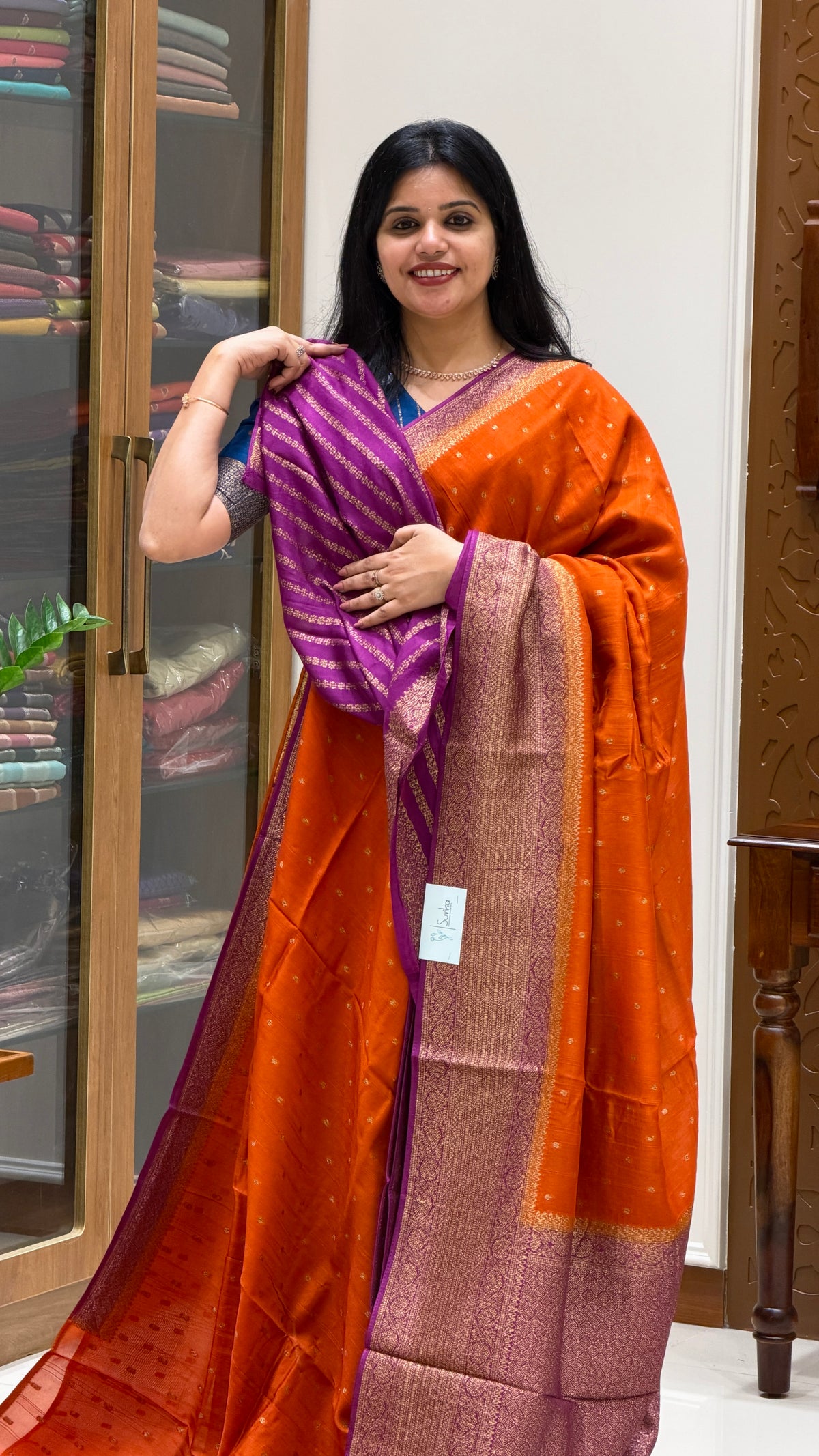 JUTE TUSSER SILK SAREE  SUV5787-ORANGE WITH MAGENTA