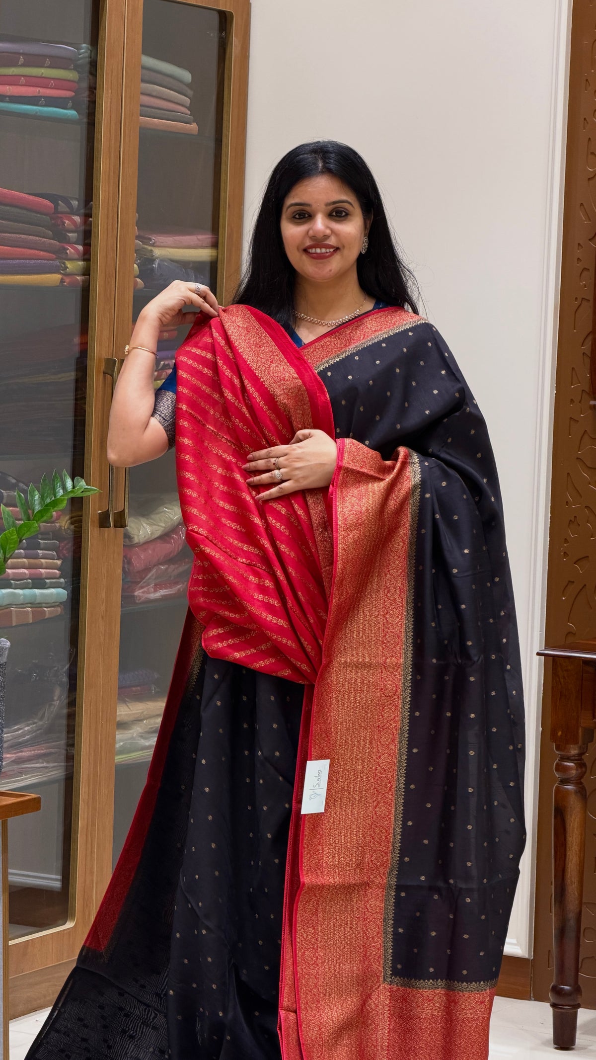 JUTE TUSSER SILK SAREE SUV5787-BLACK WITH PINK