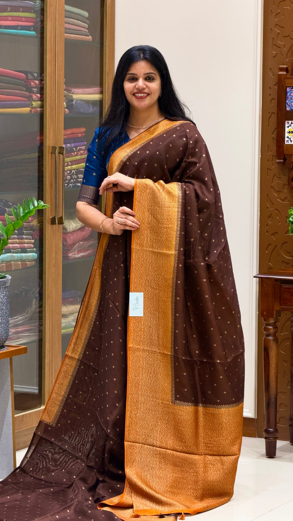 JUTE TUSSER SILK SAREE SUV5787-COFFEEBROWN WITH RUST