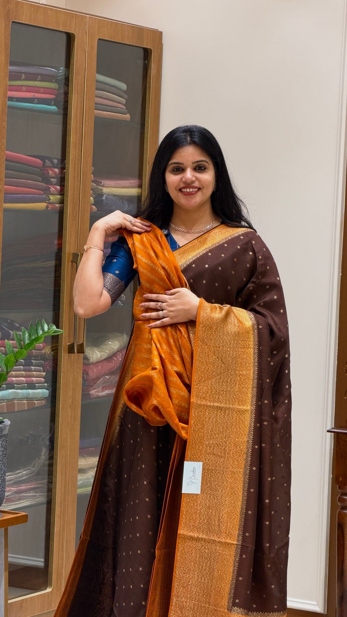 JUTE TUSSER SILK SAREE SUV5787-COFFEEBROWN WITH RUST