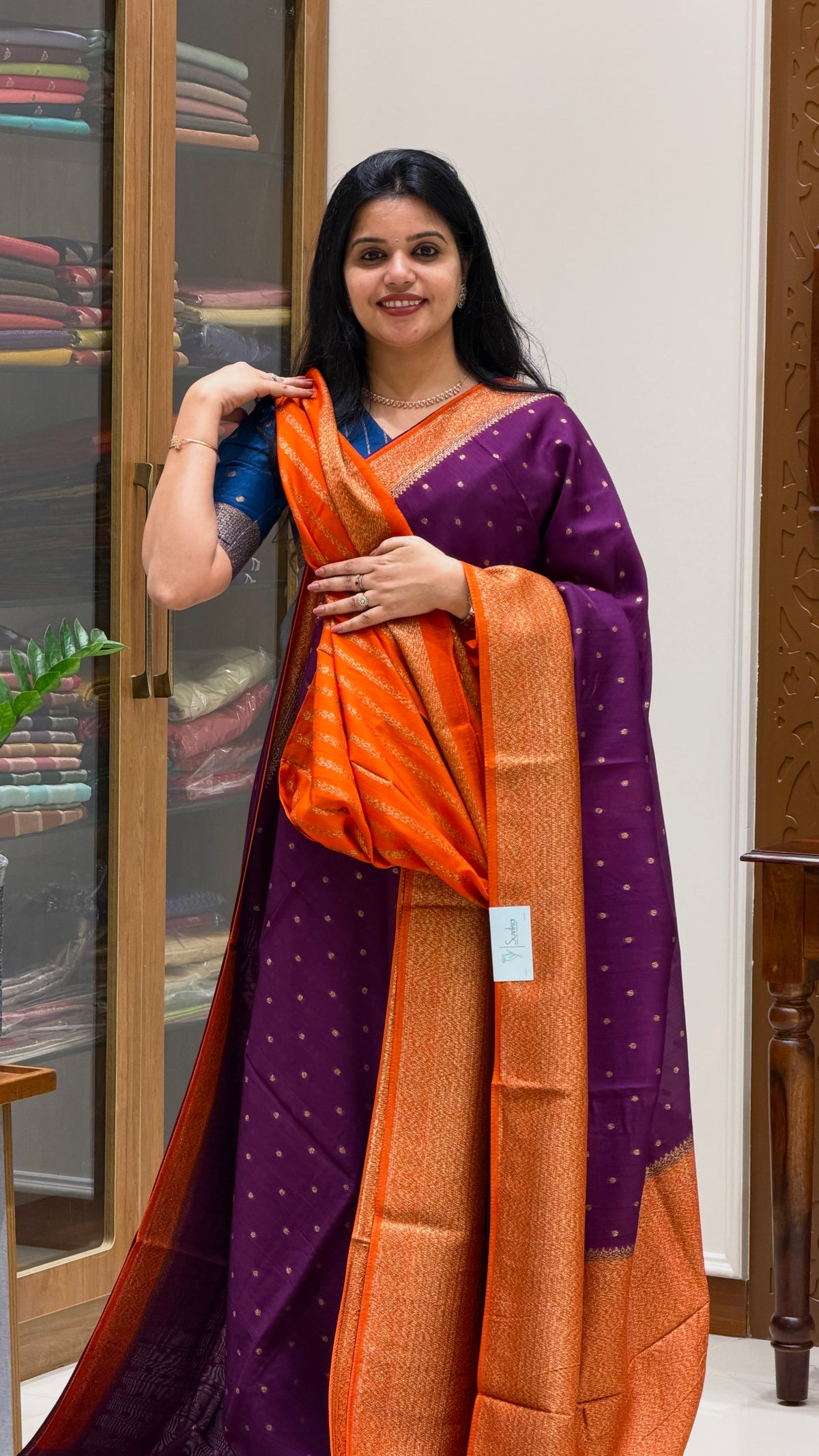 JUTE TUSSER SILK SUV5787-MAGENTA WITH ORANGE