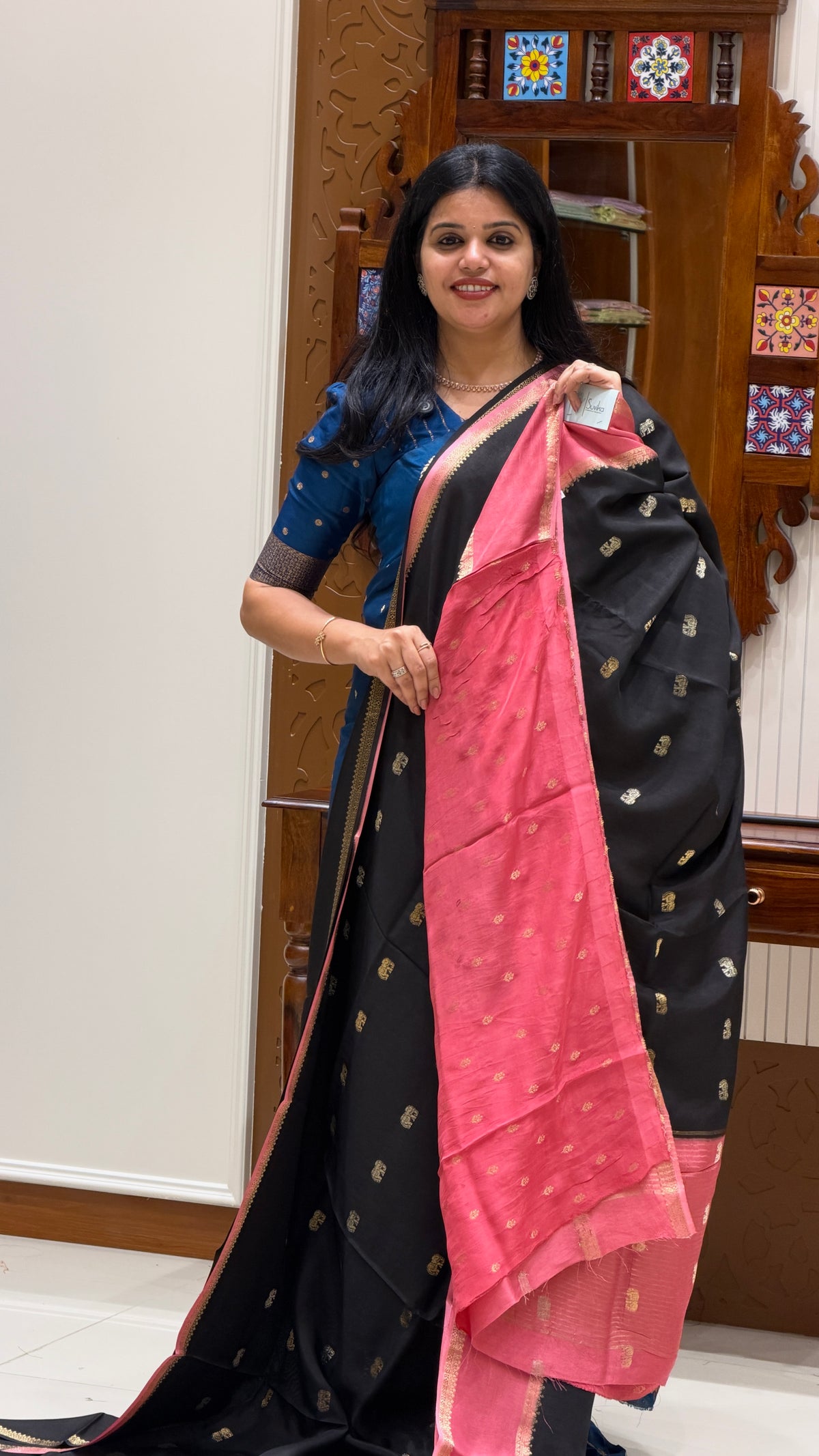 CREPE SILK SAREE SUV6029-BLACK WITH PINK