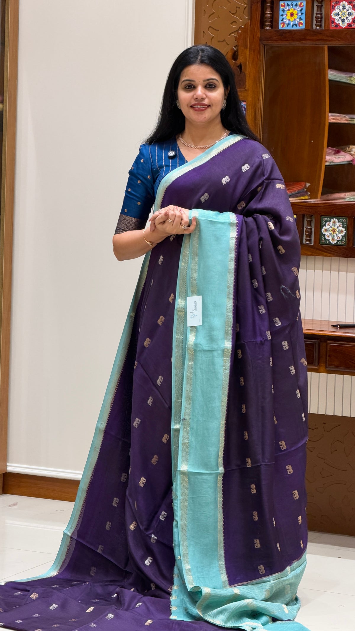CREPE SILK SAREE SUV6029-PURPLE WITH SEAGREEN