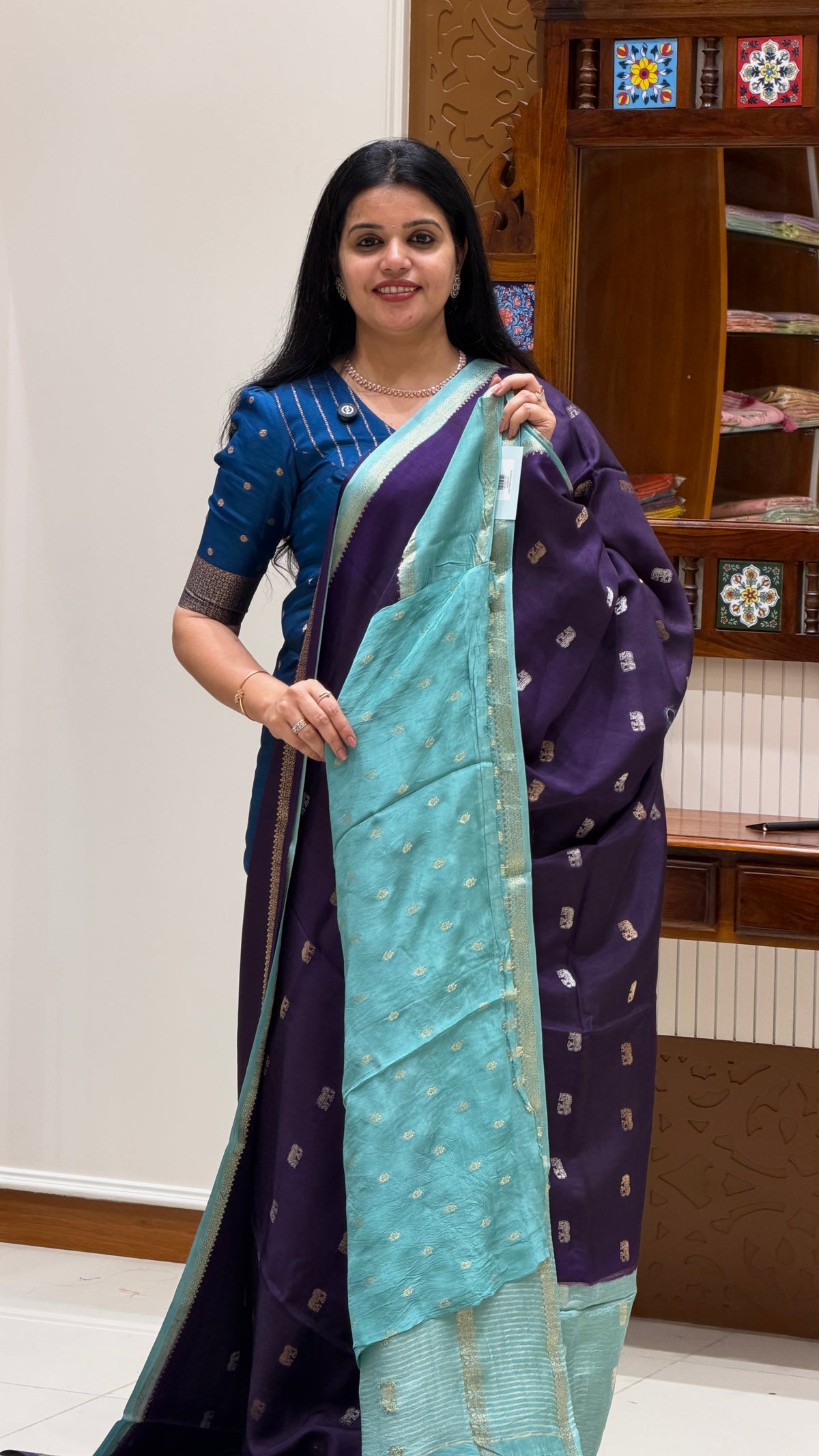 CREPE SILK SAREE SUV6029-PURPLE WITH SEAGREEN