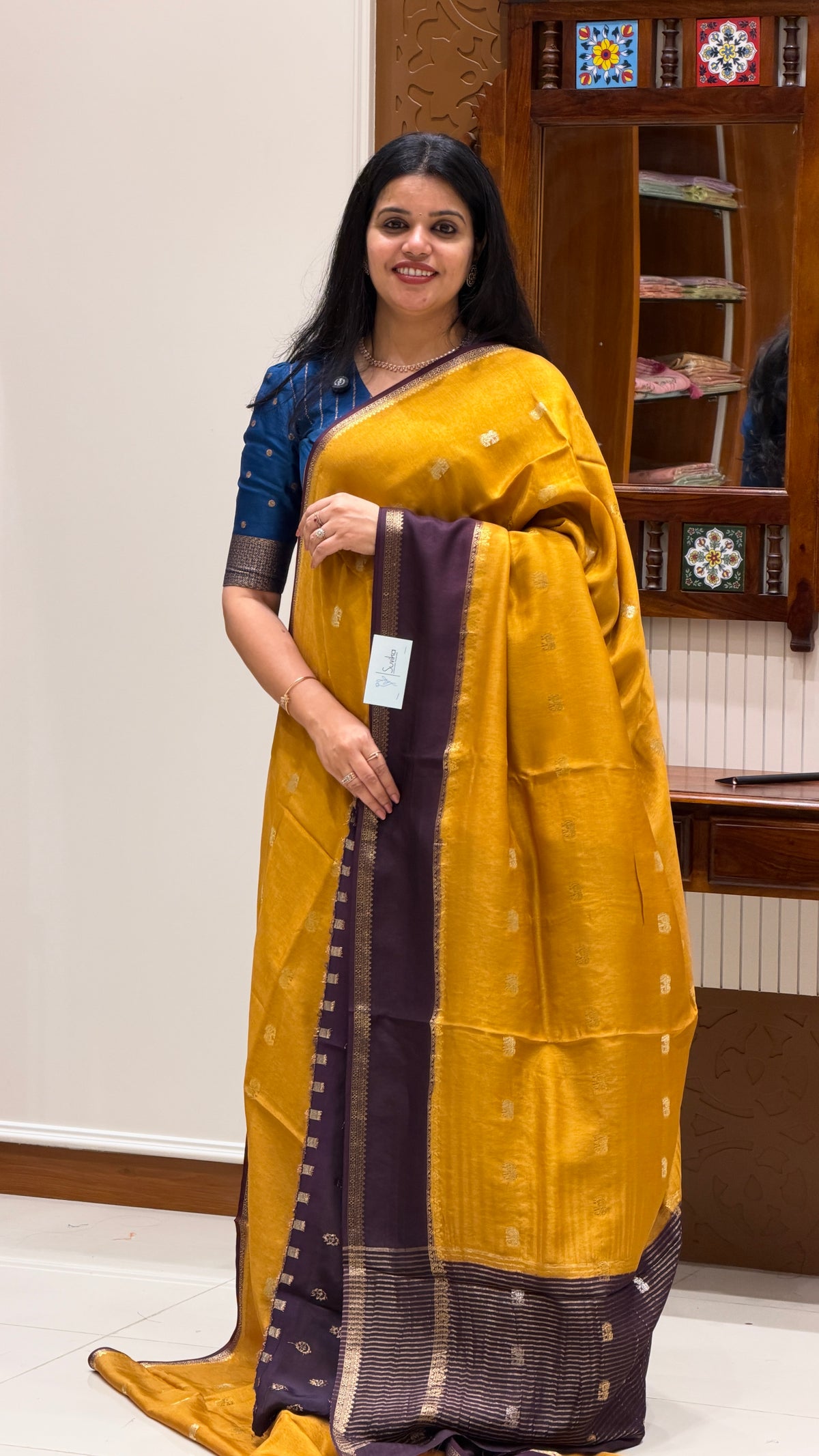 CREPE SILK SAREE SUV6029-MUSTARD WITH COFFEEBROWN