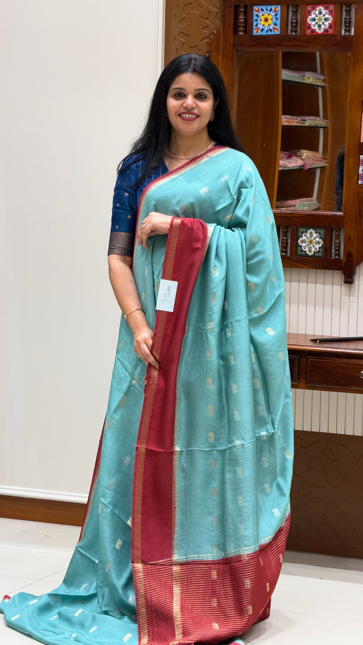 CREPE SILK SAREE SUV6029-SEAGREEN WITH PINK