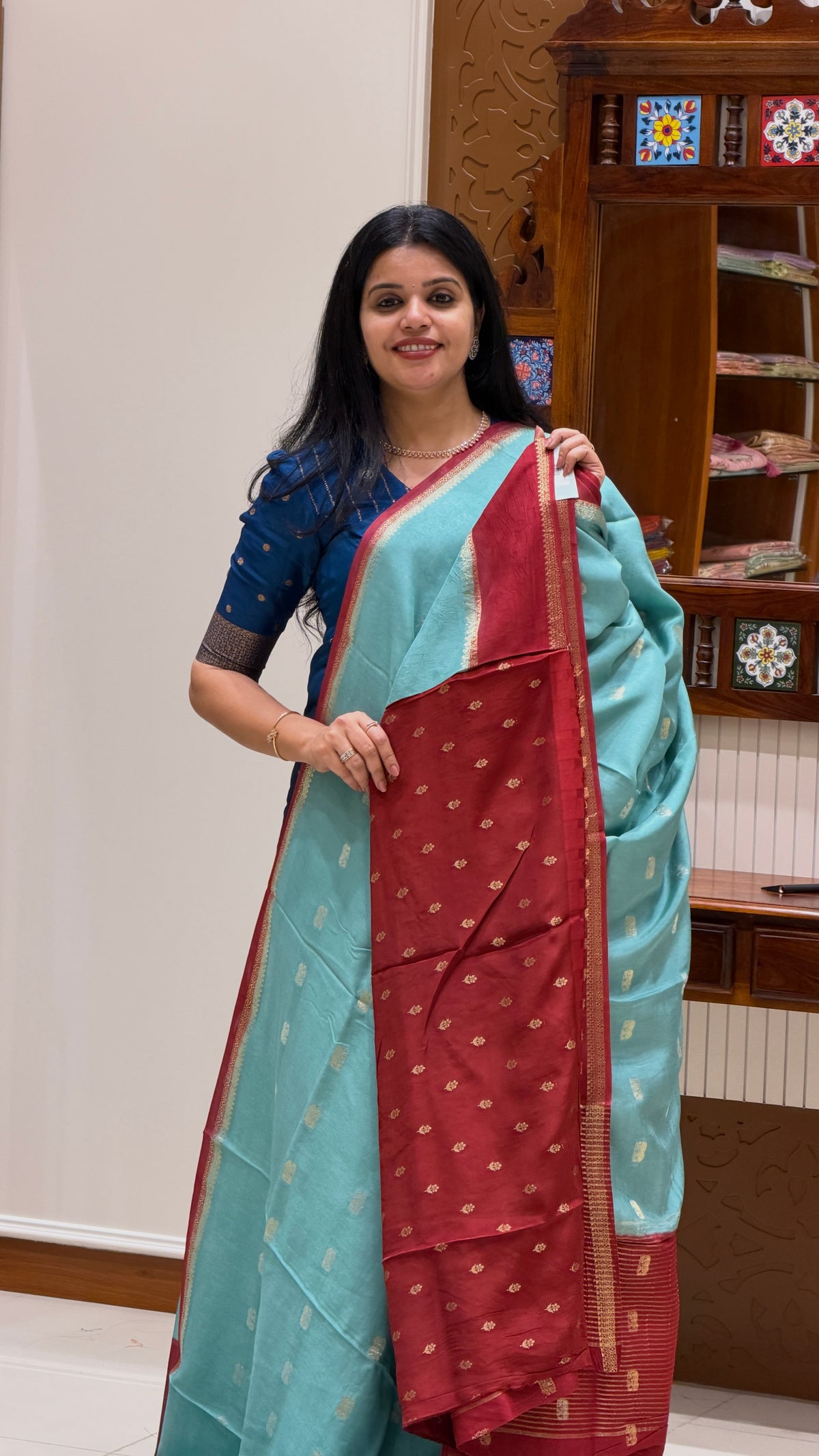 CREPE SILK SAREE SUV6029-SEAGREEN WITH PINK