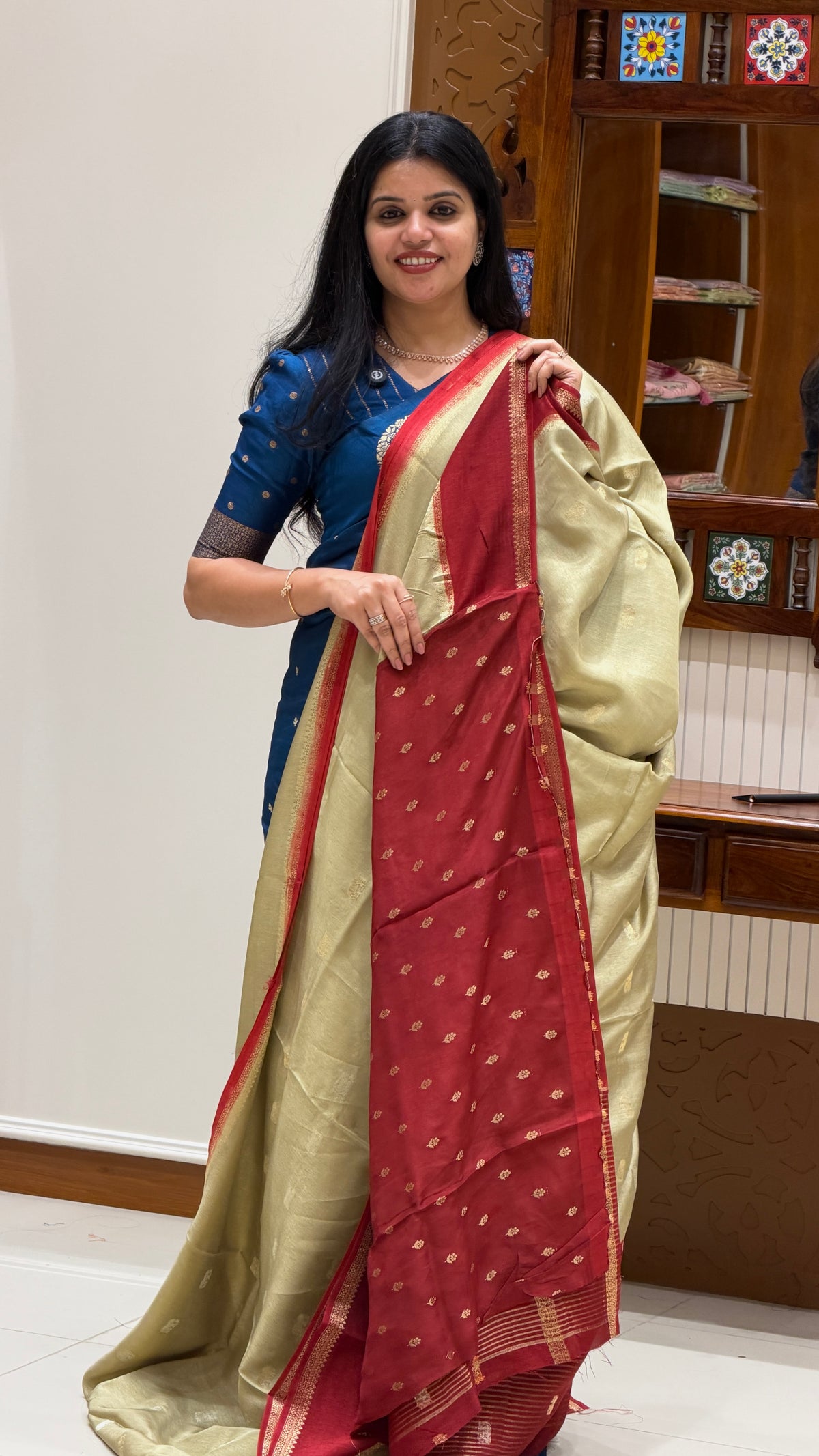 CREPE SILK SAREE SUV6029-CHIKKU WITH RED