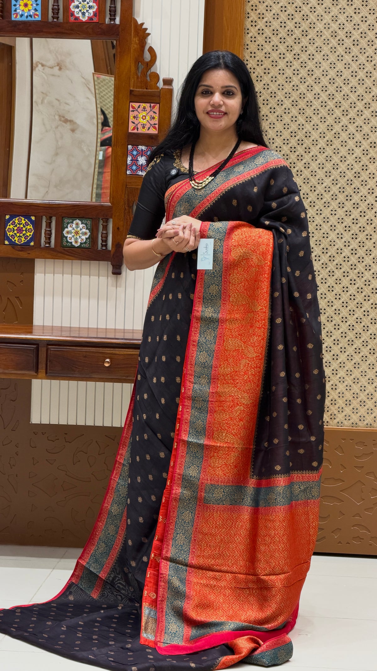 BANARASI DUPION SILK SAREE  SUV5812-BLACK