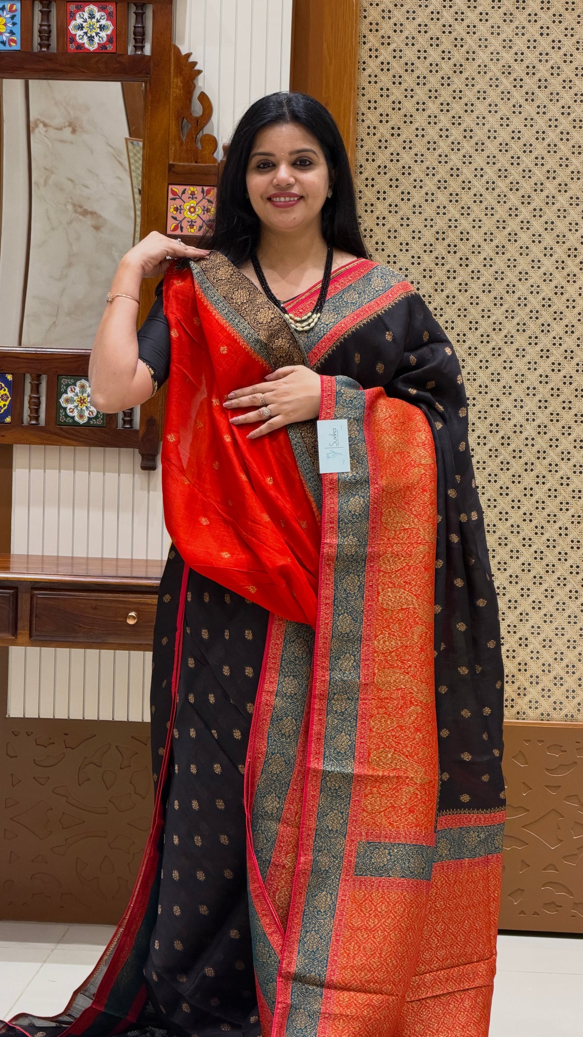 BANARASI DUPION SILK SAREE  SUV5812-BLACK