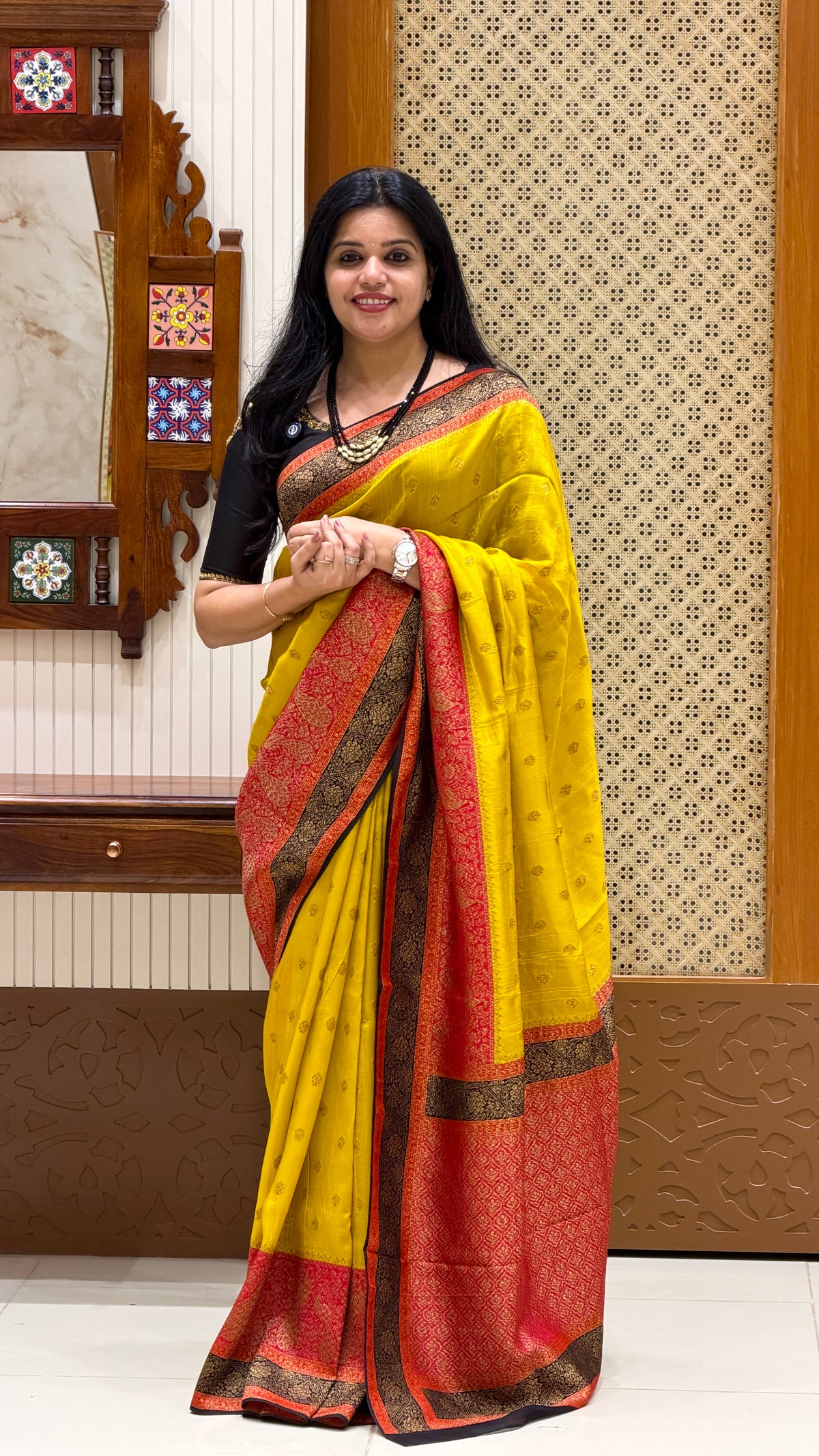 BANARASI DUPION SILK SAREE  SUV5812-MUSTARD