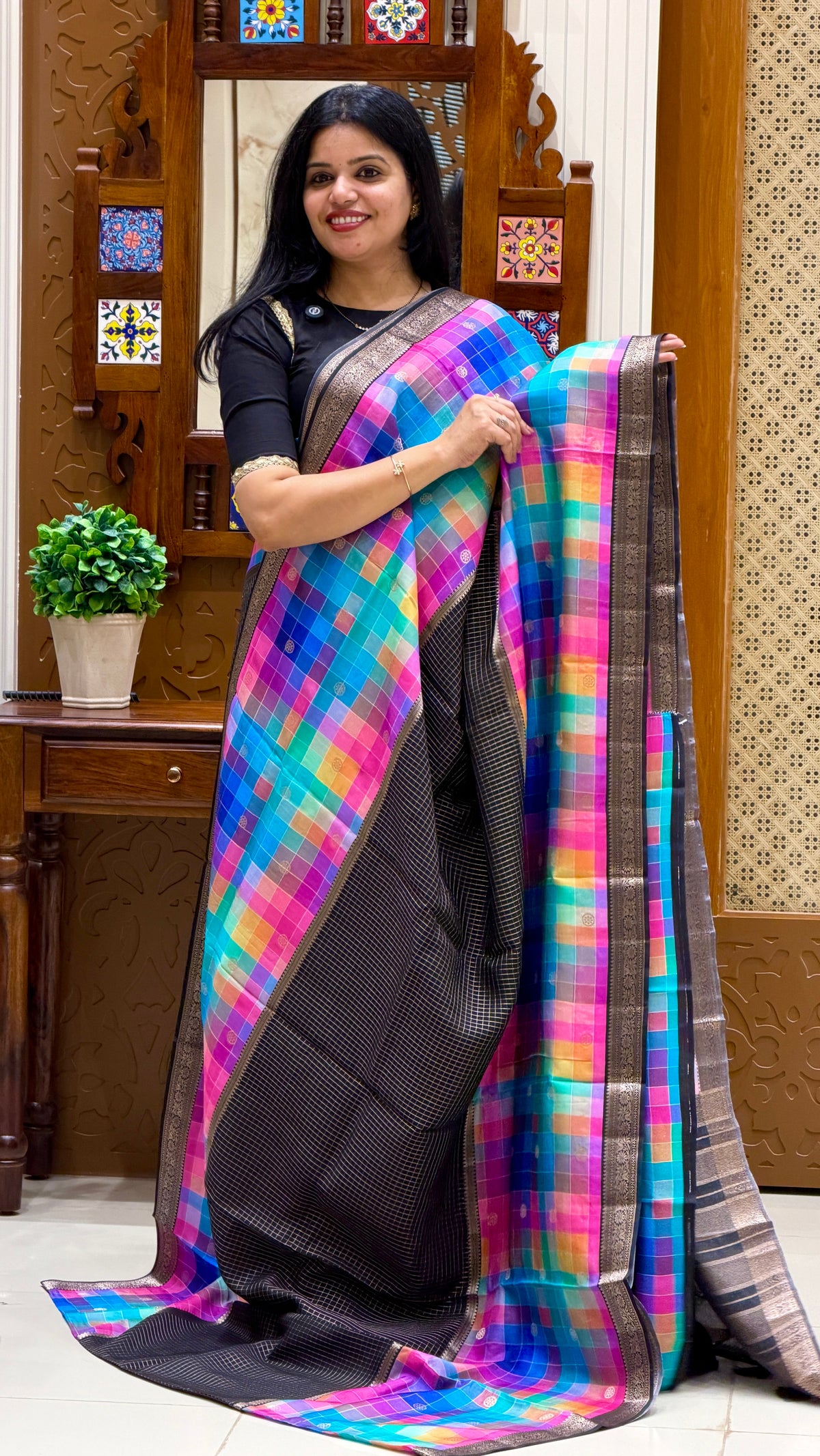 CHECKS SAREE SUV6079-MULTI-1